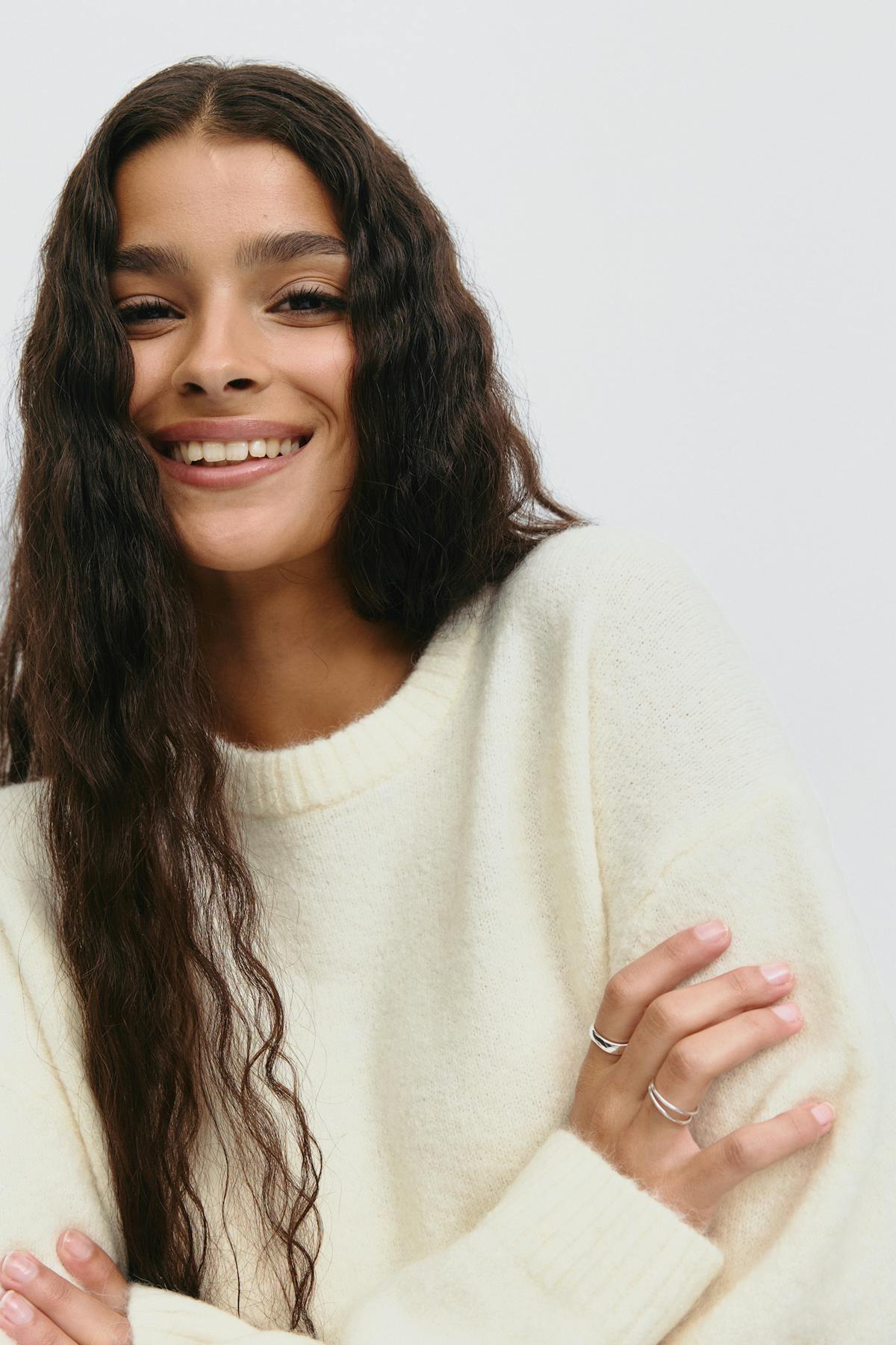 Crew neck knitted sweater - White