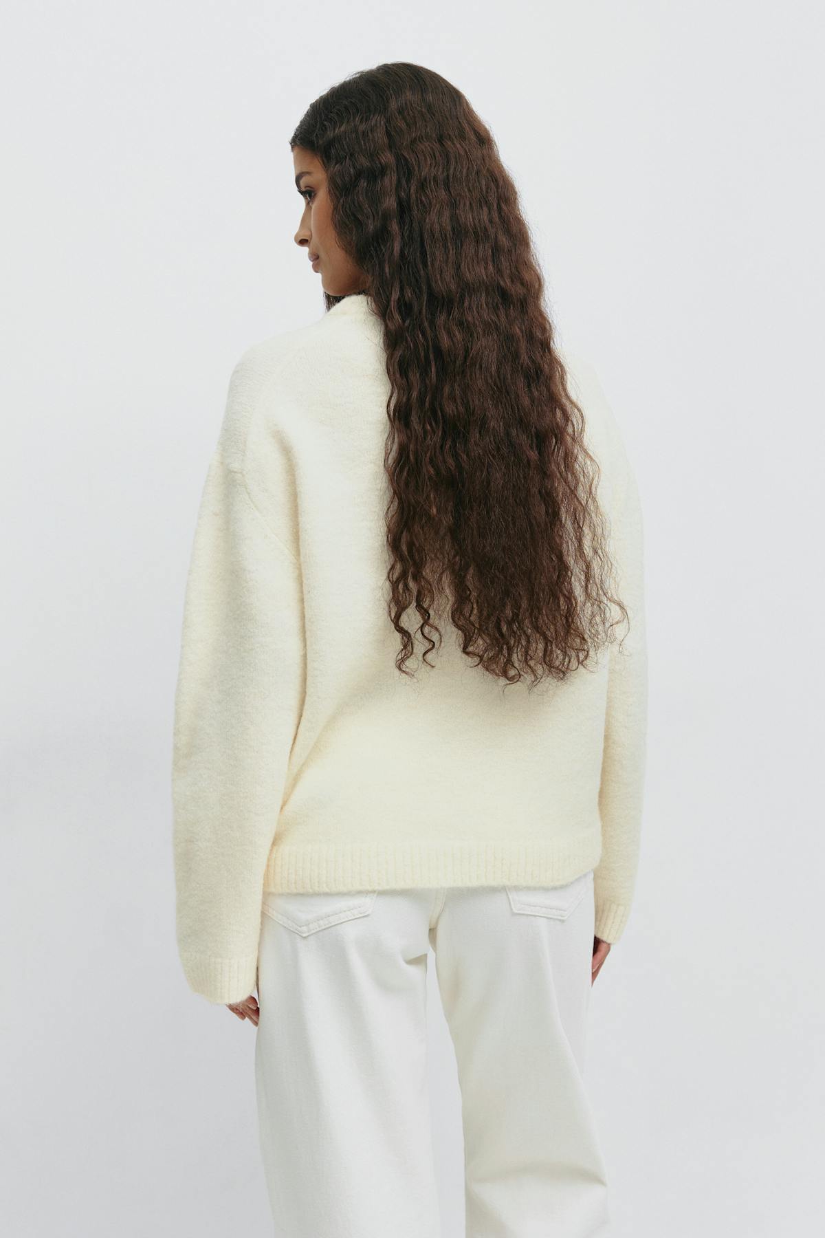Crew neck knitted sweater - White