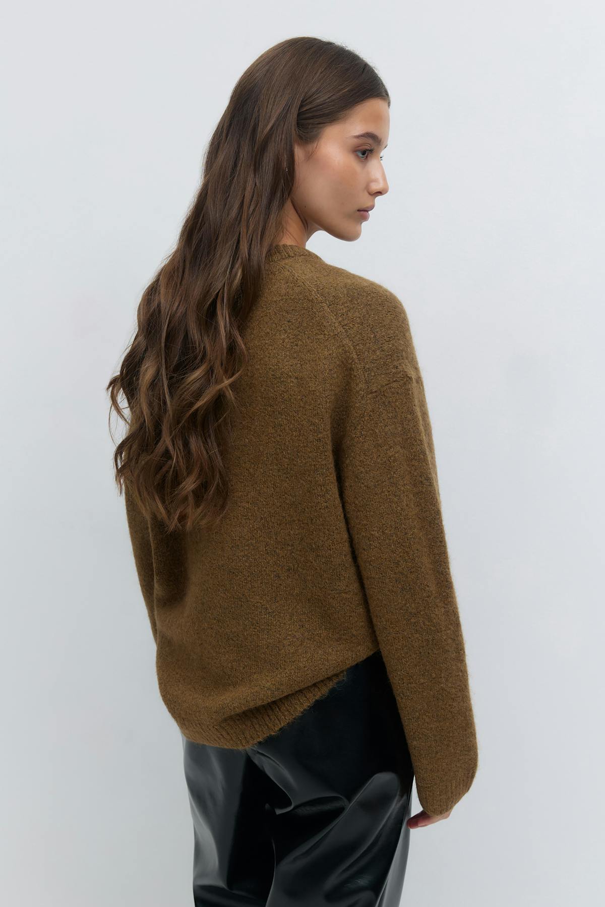 Crew neck knitted sweater - Brown