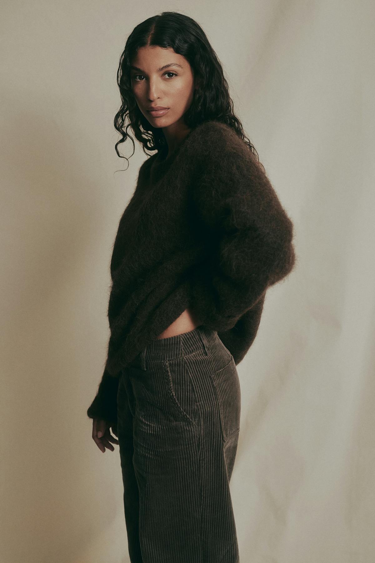 Alpaca blend knitted sweater - Brown
