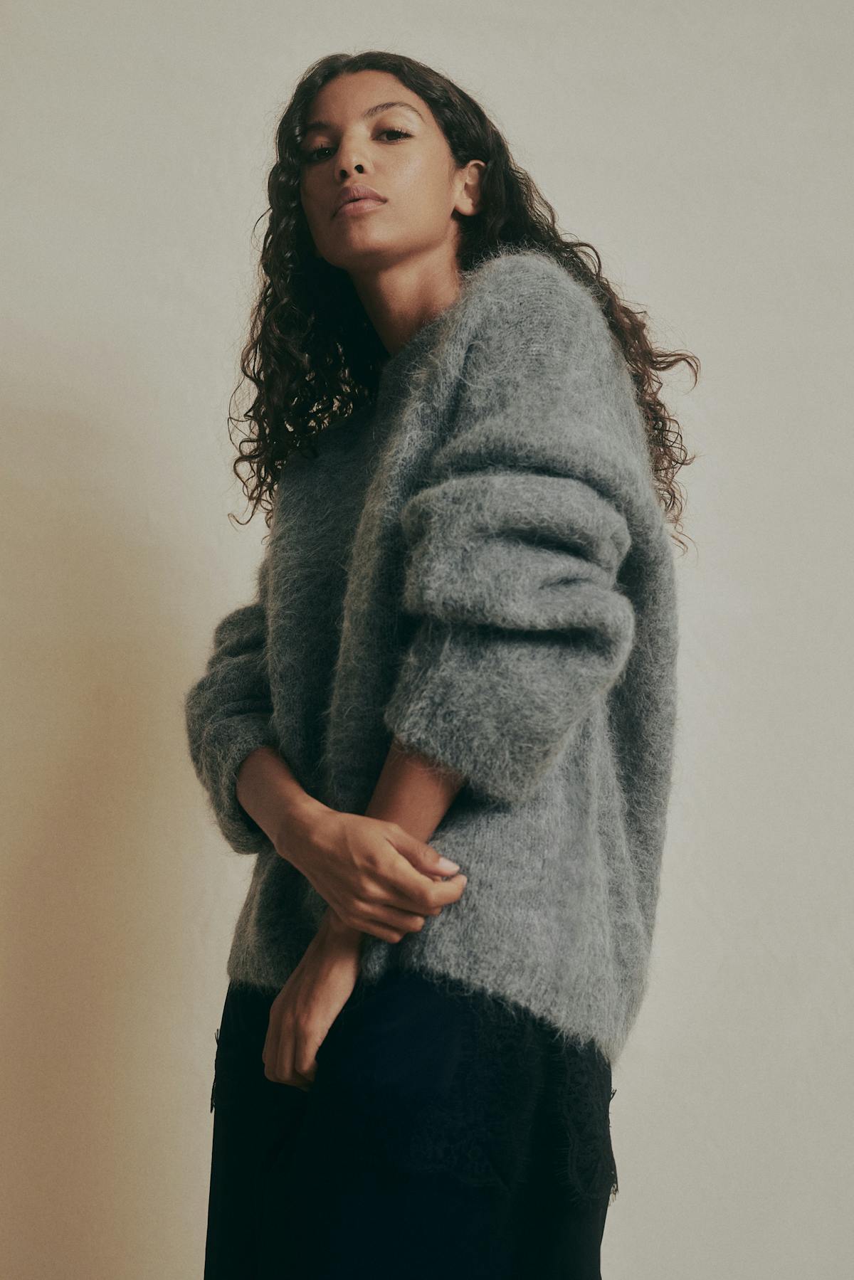 Alpaca blend knitted sweater - Grey