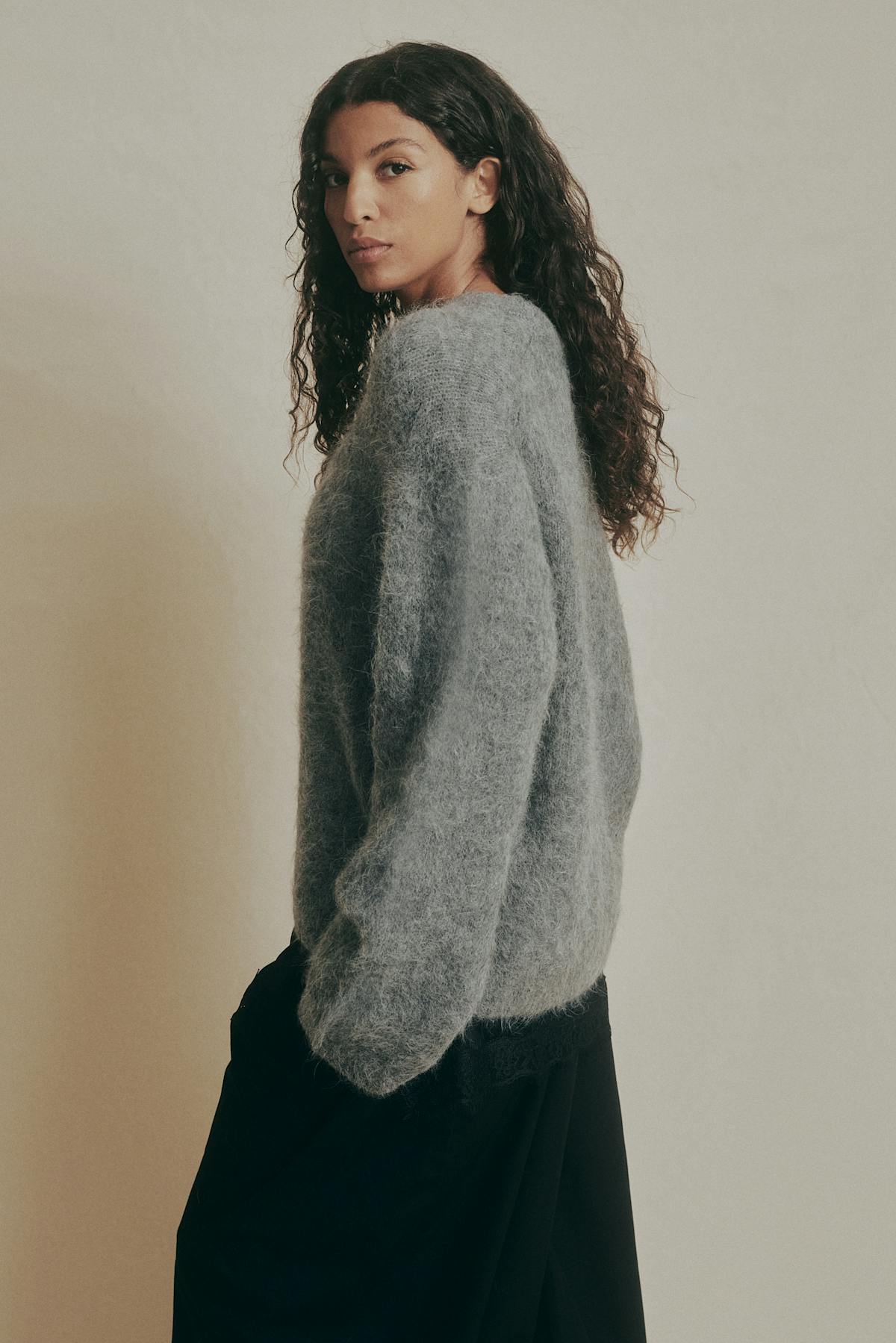 Alpaca blend knitted sweater - Grey