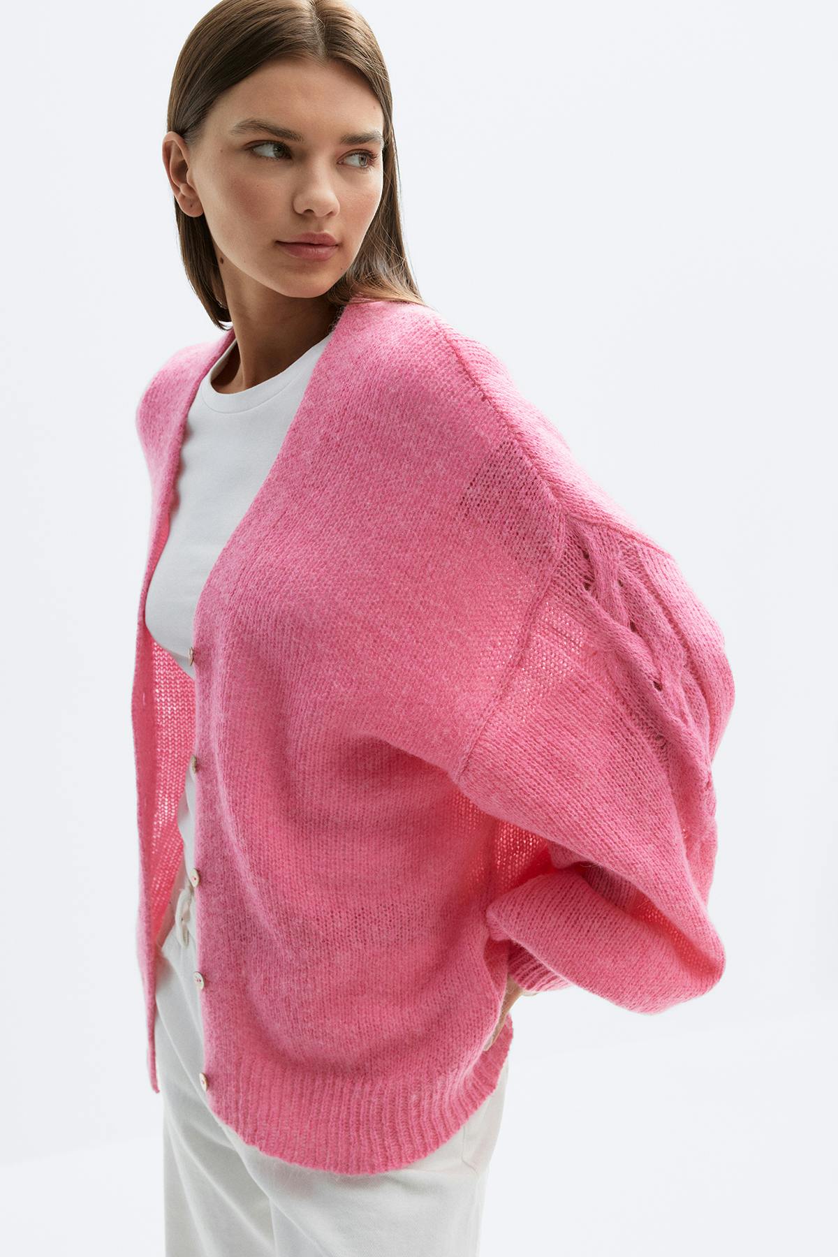 Chunky knitted cardigan - Pink