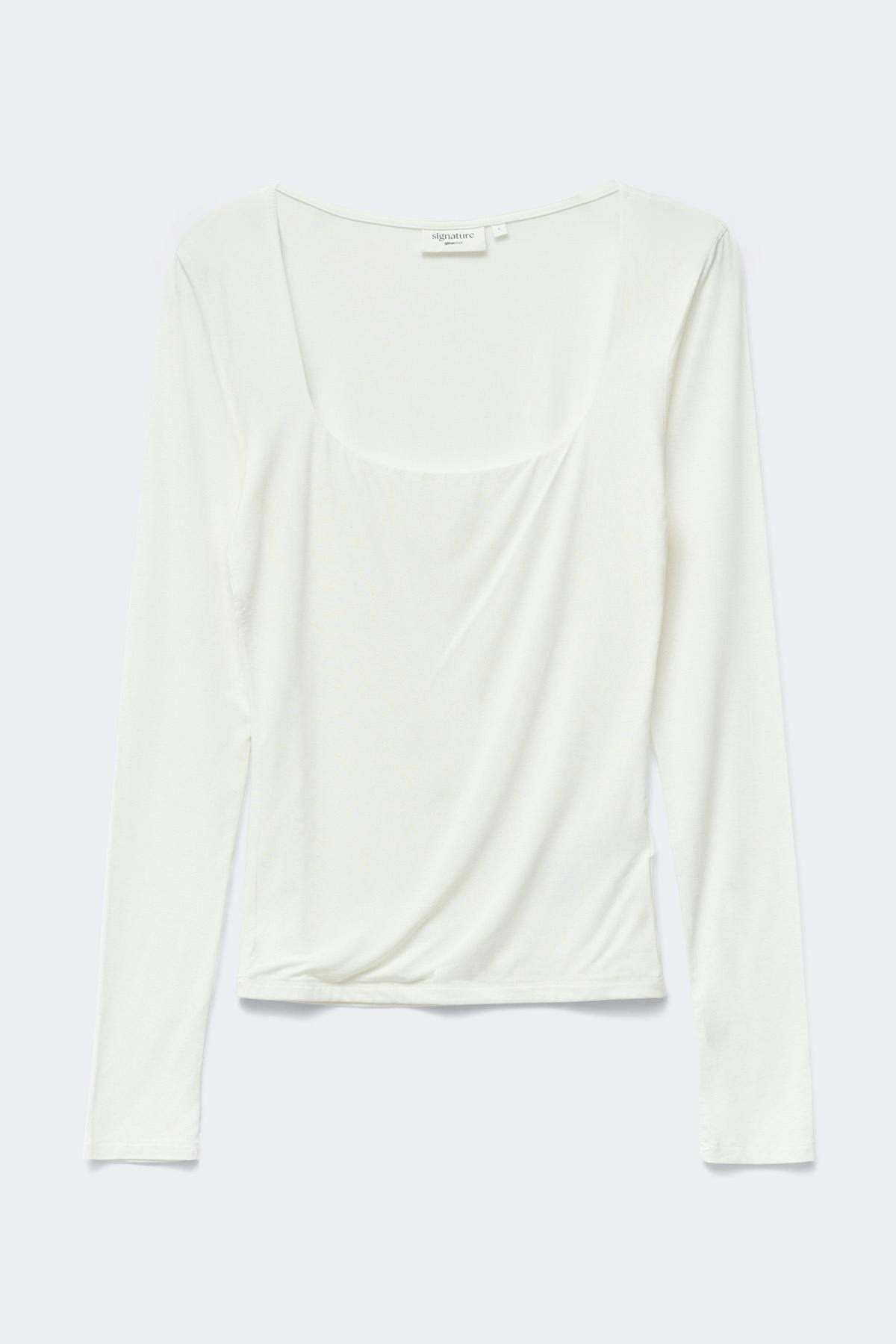 Slim fit scoop neck top - White