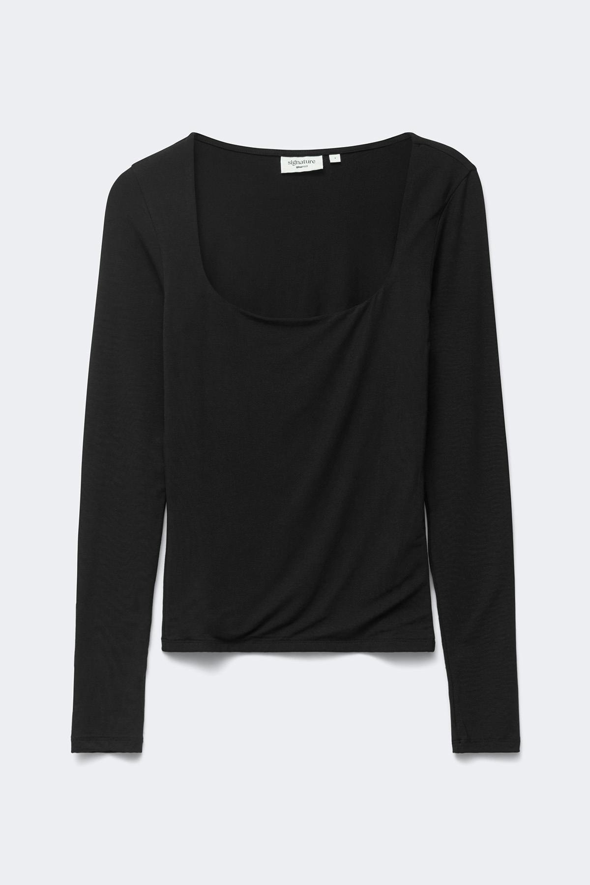 Slim fit scoop neck top - Black