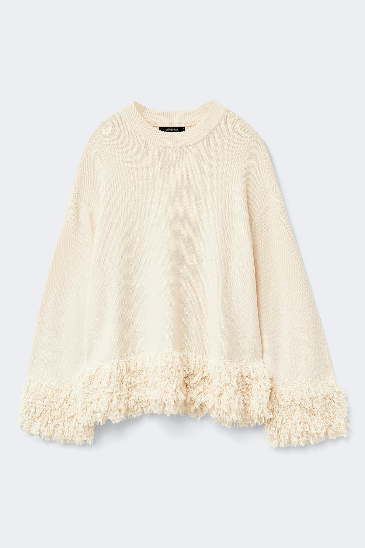 Knitted fringe sweater - White