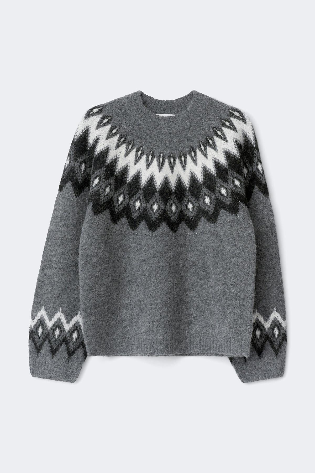 Jacquard knitted sweater - Grey