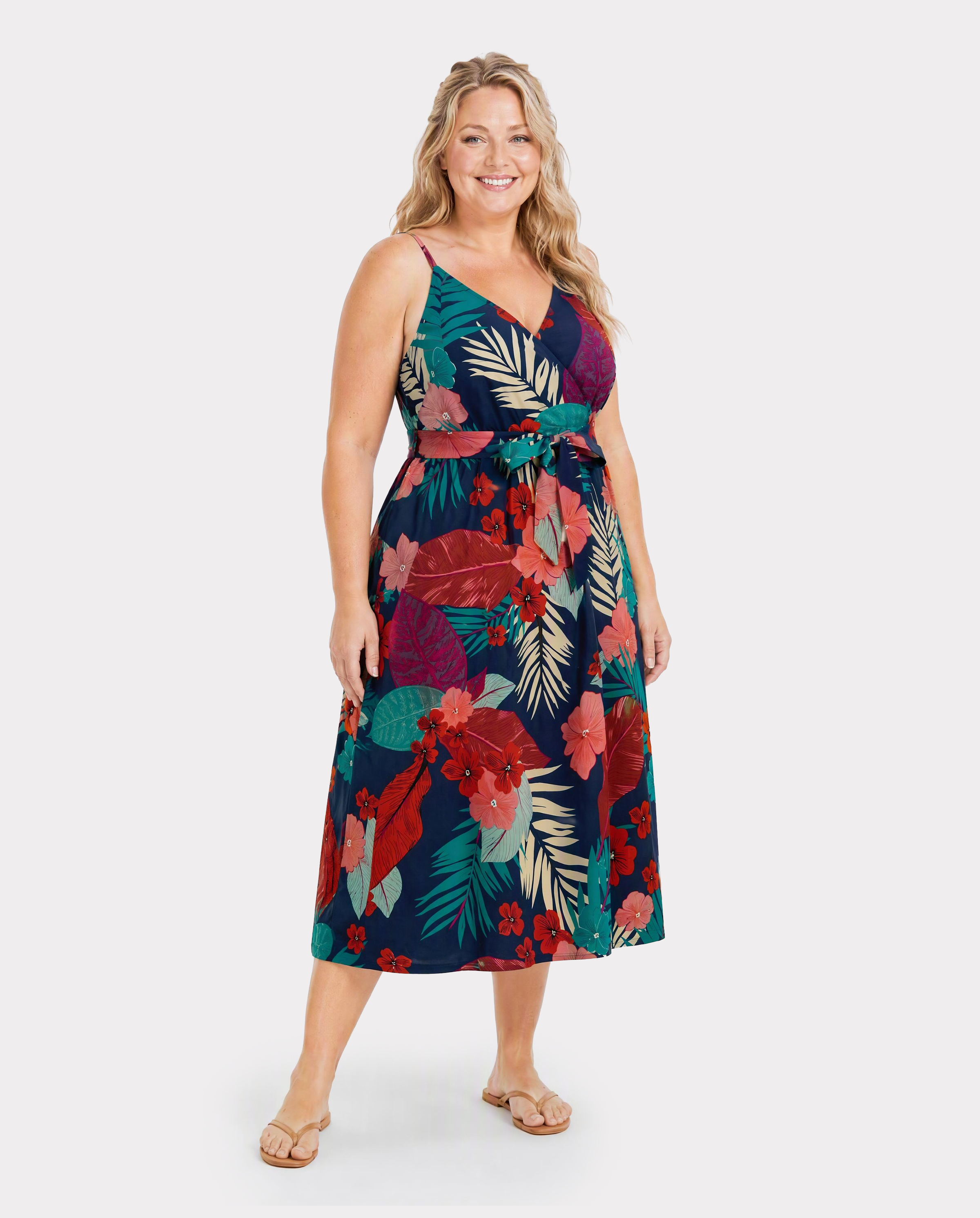 Family Matching Sets Floral Panel Black tee and V-neck Strap Dress with Hidden Snap Deep Blue