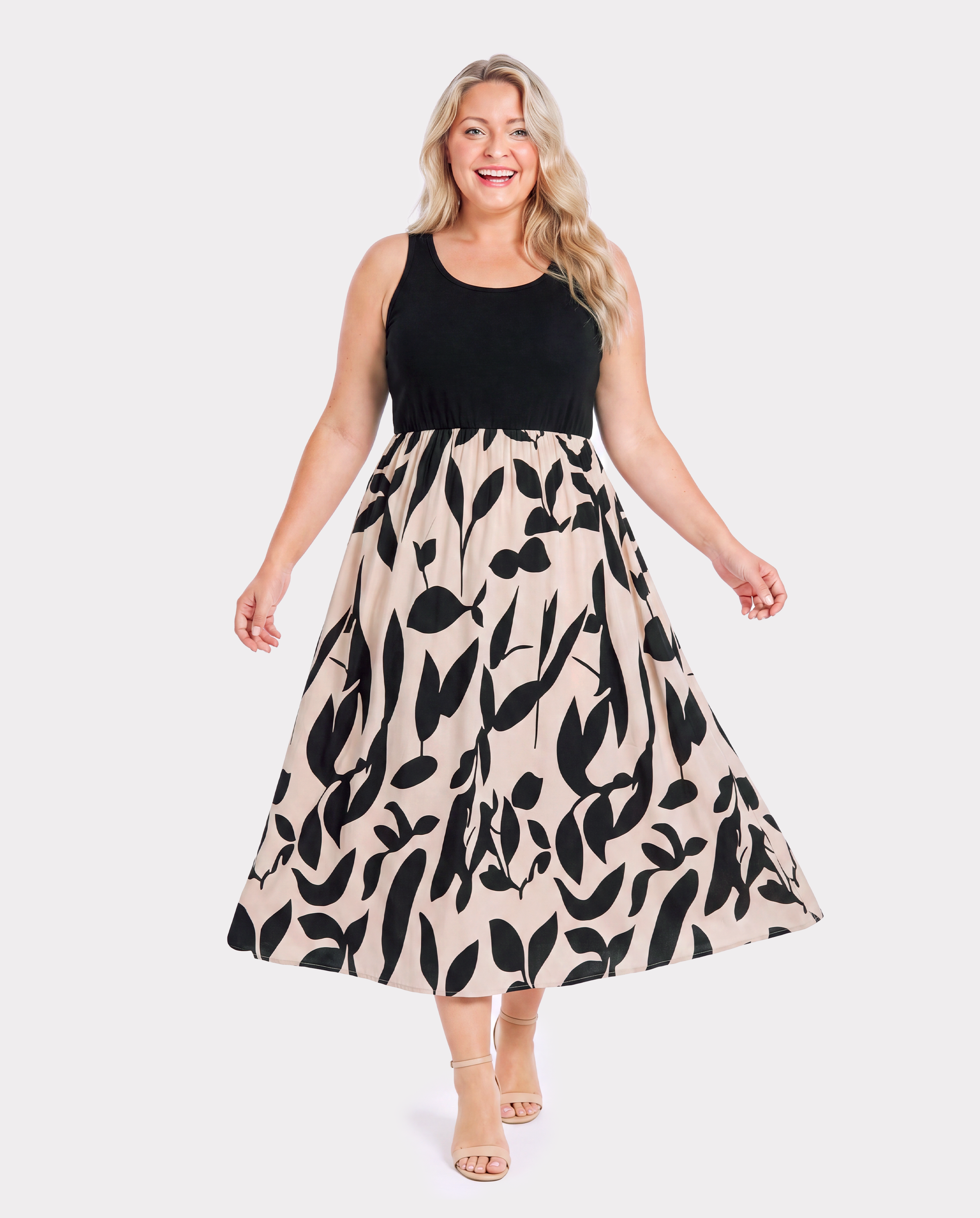 Family Matching Cross Back Floral Strap Dress and Colorblock Top Sets Black