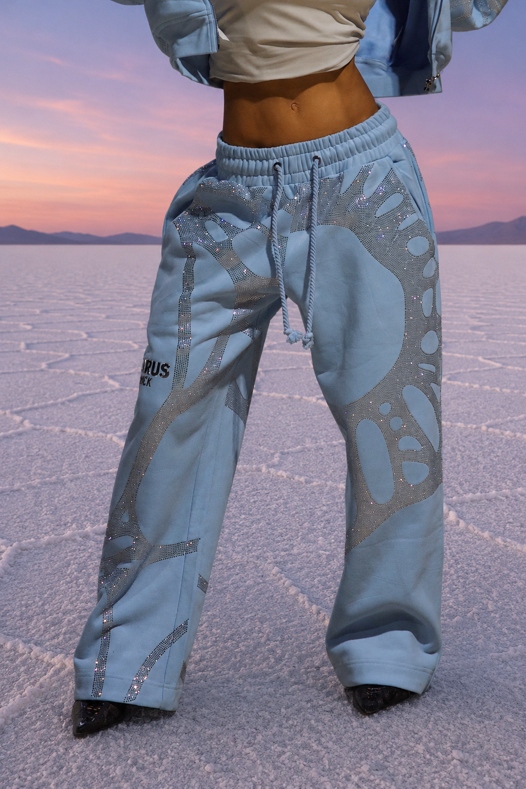 Ascent Baby Blue Rhinestone Sweatpants