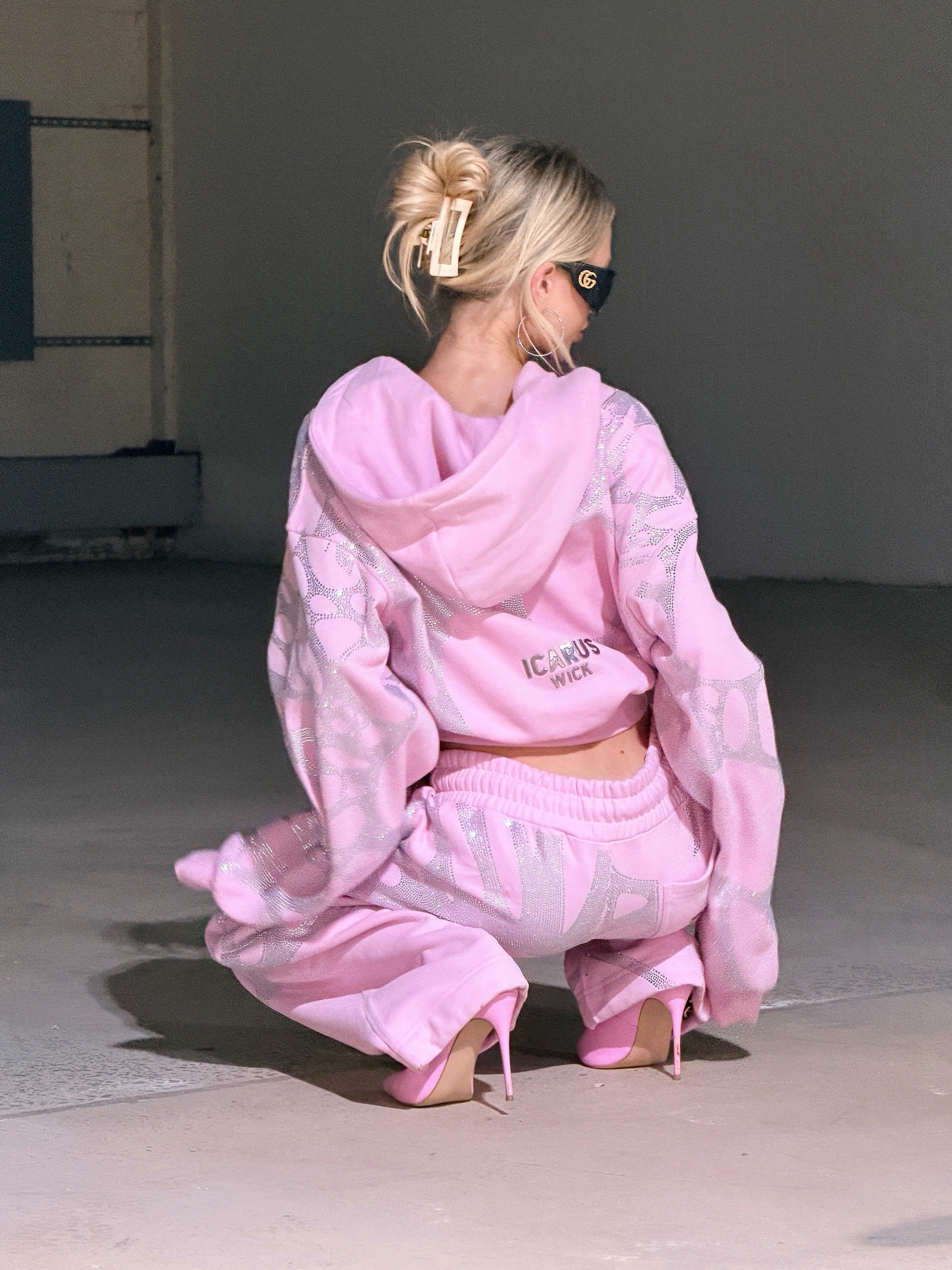 Ascent Pink Rhinestone Cropped Hoodie