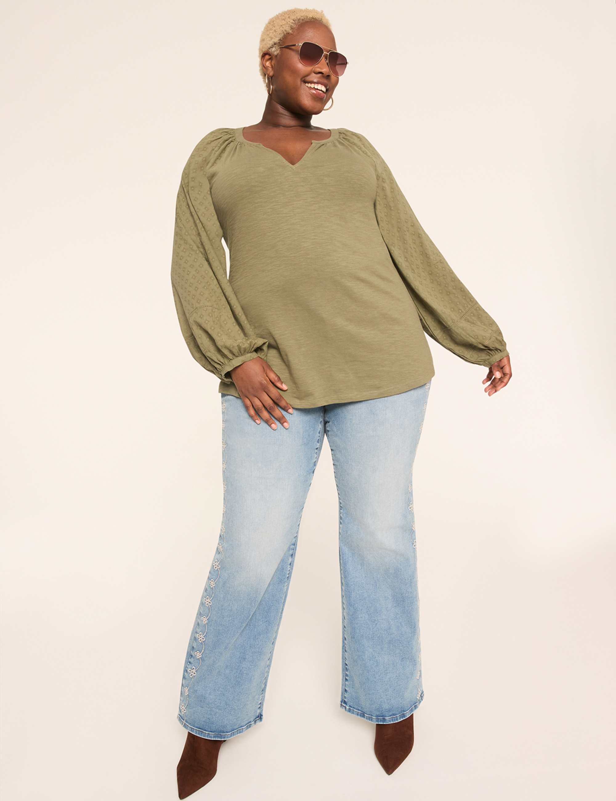 Knit & Woven Jacquard 3/4-Sleeve Top