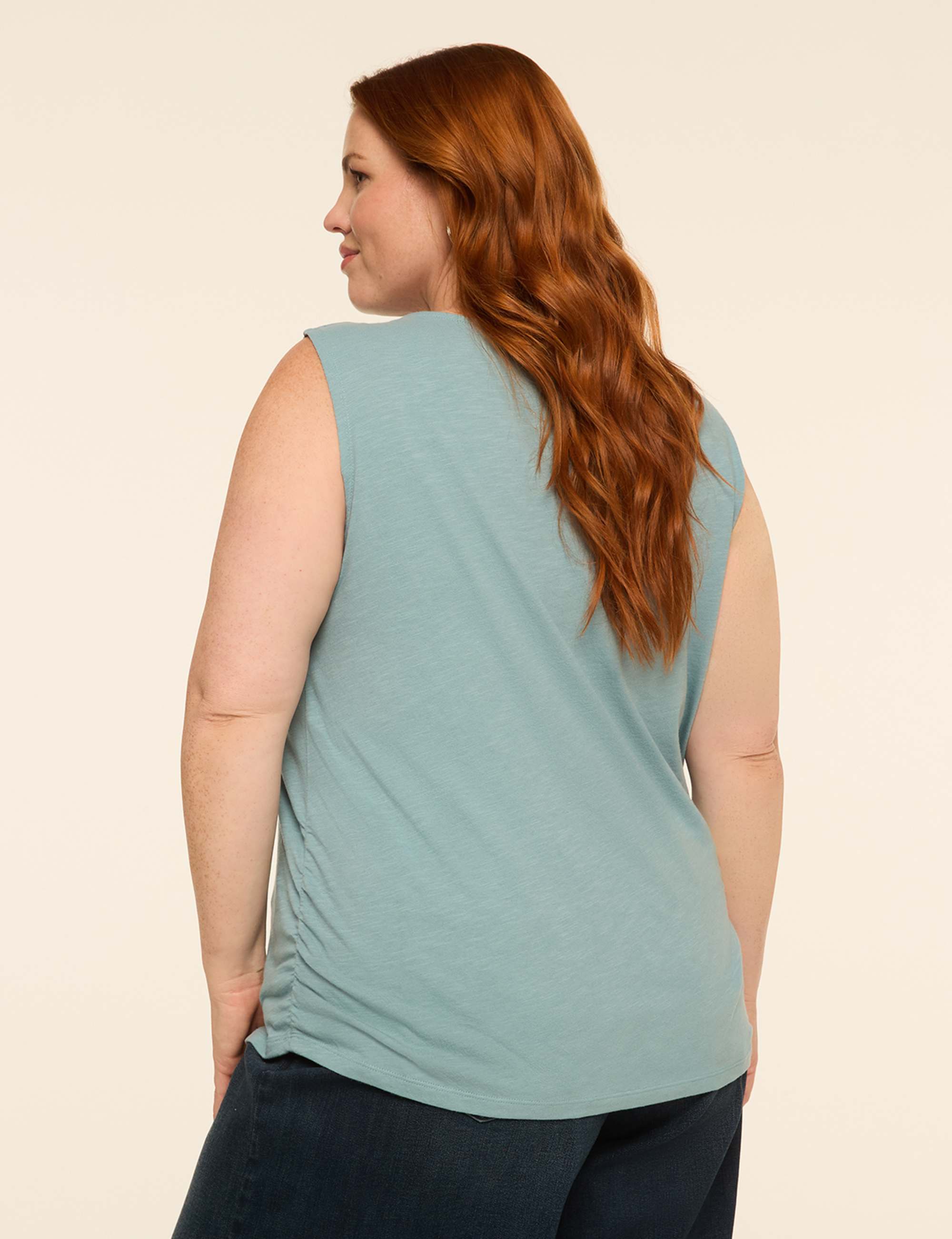 Sleeveless Boatneck Side-Ruched Top