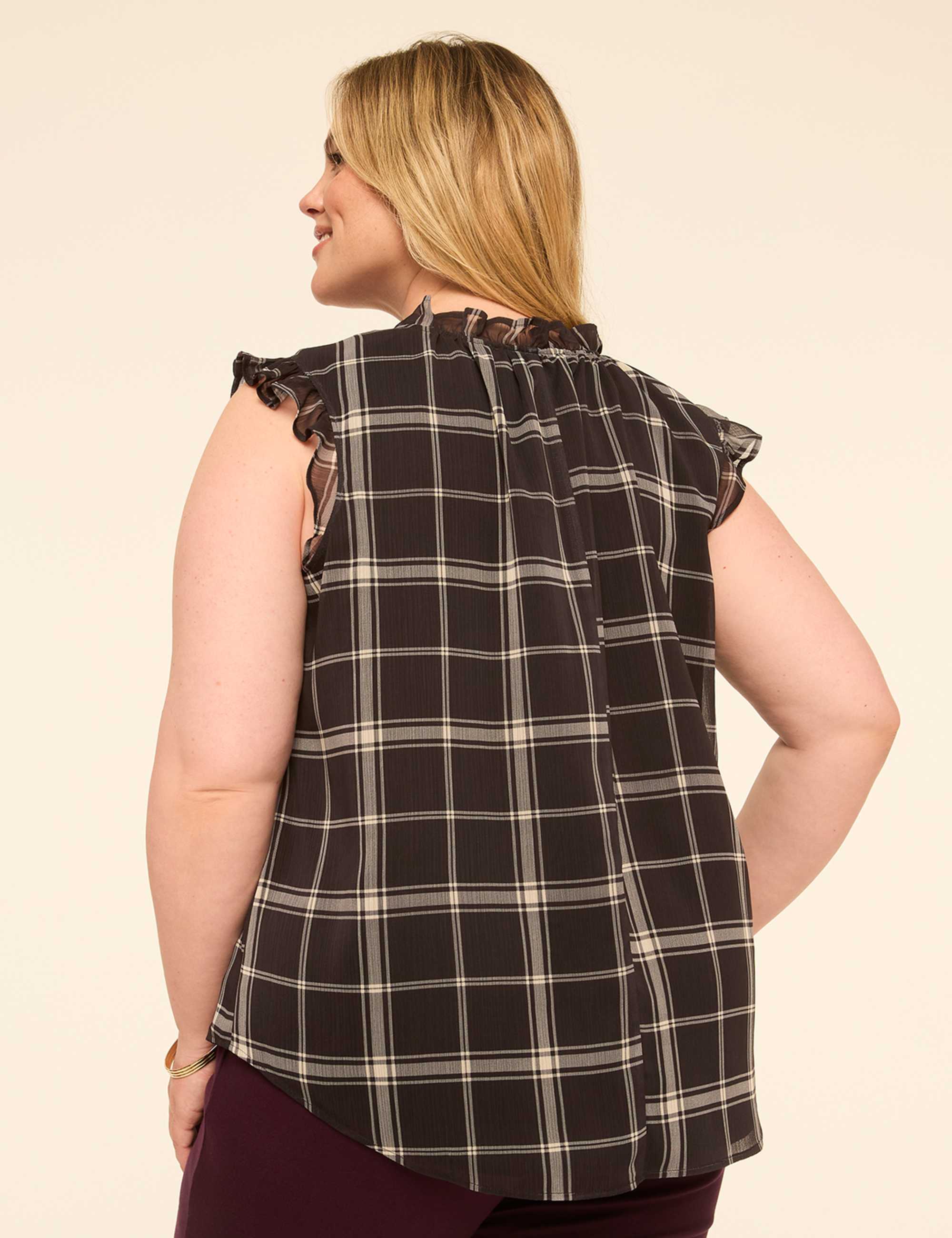 Ruffle-Sleeve Split-Neck Popover Blouse