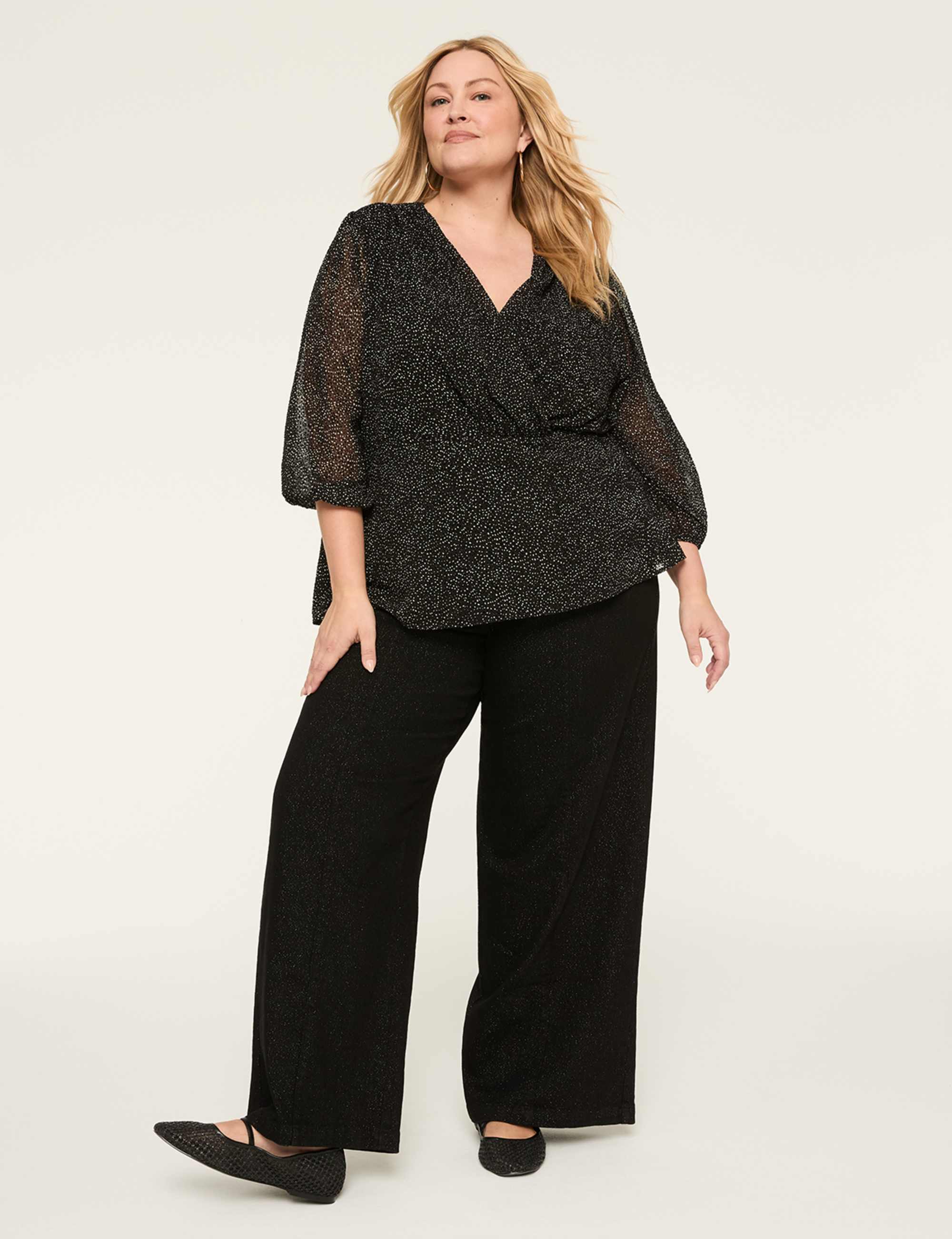 3/4-Sleeve Faux-Wrap Blouse