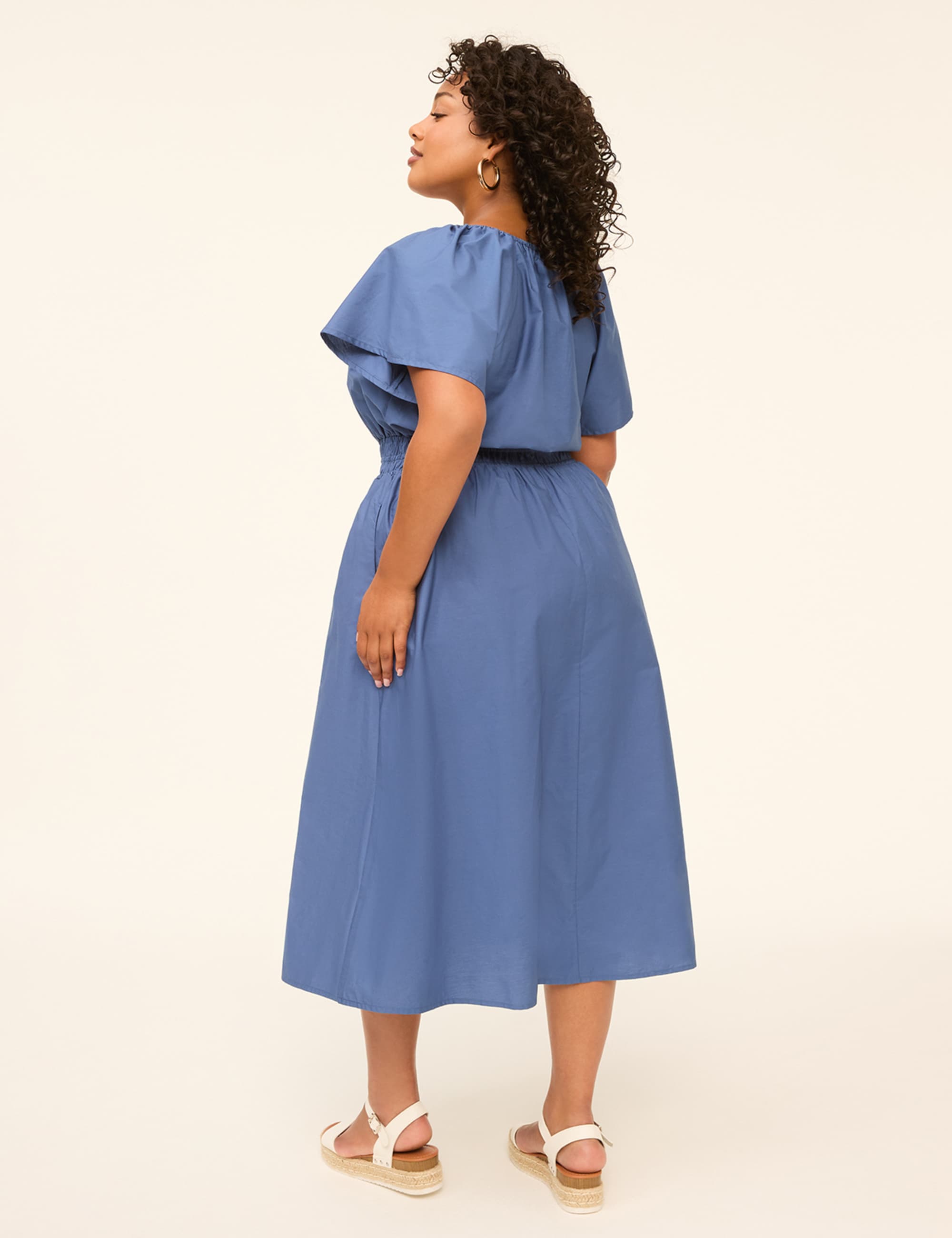 Smocked-Waist Poplin Midi Dress