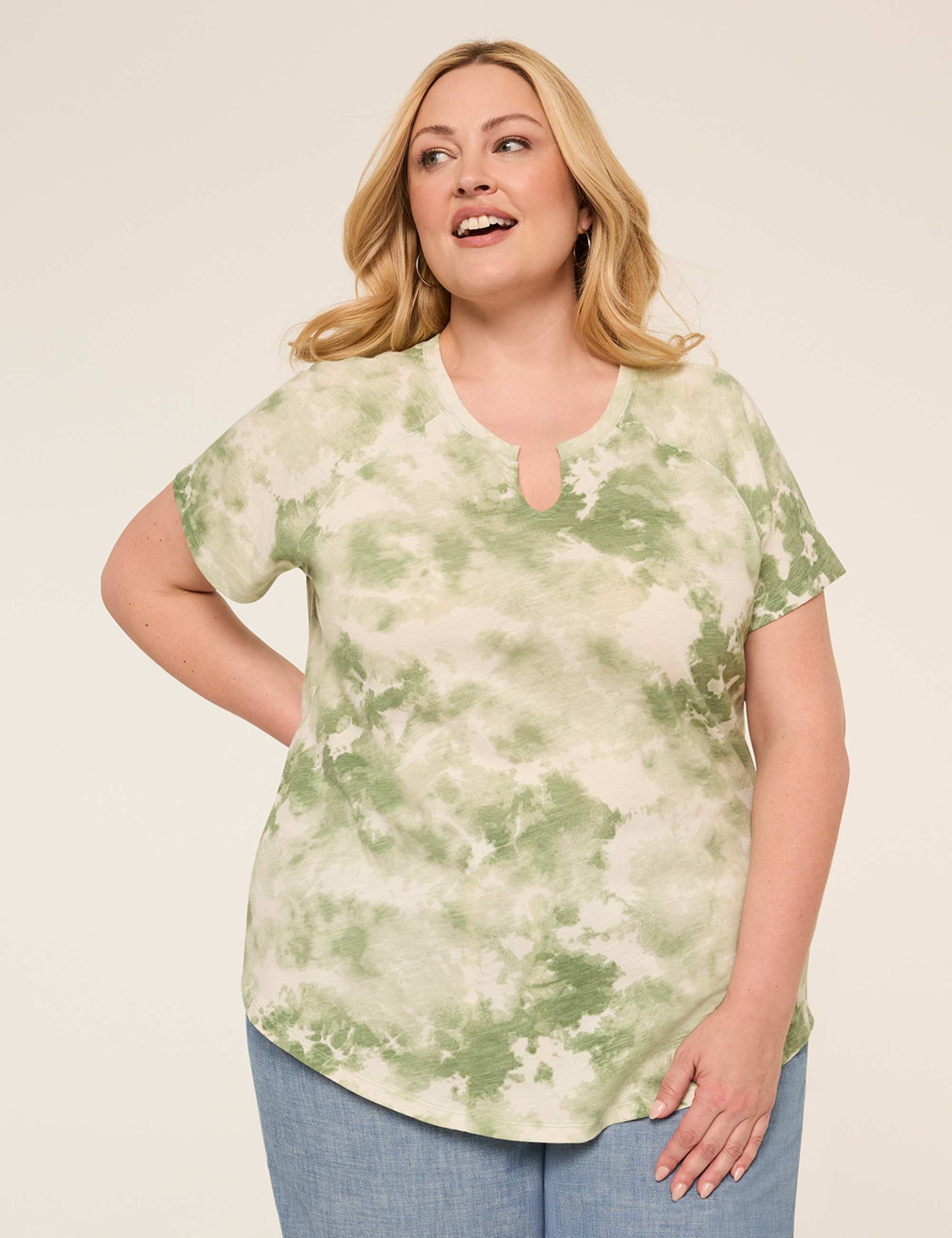 Short-Sleeve Notch-Neck Top