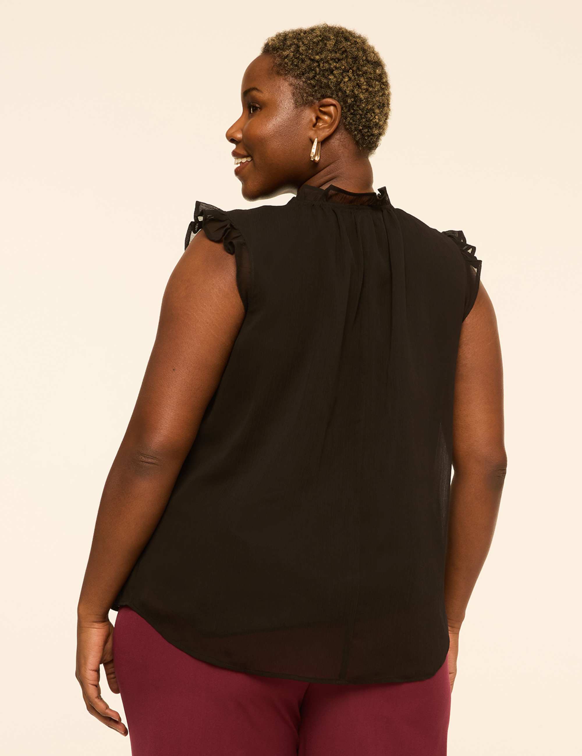 Ruffle-Sleeve Split-Neck Popover Blouse