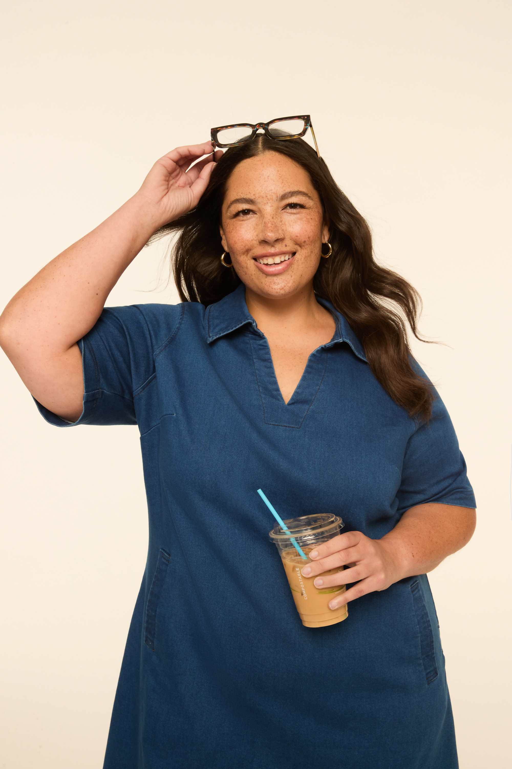 Knit Denim Collared Short Dress