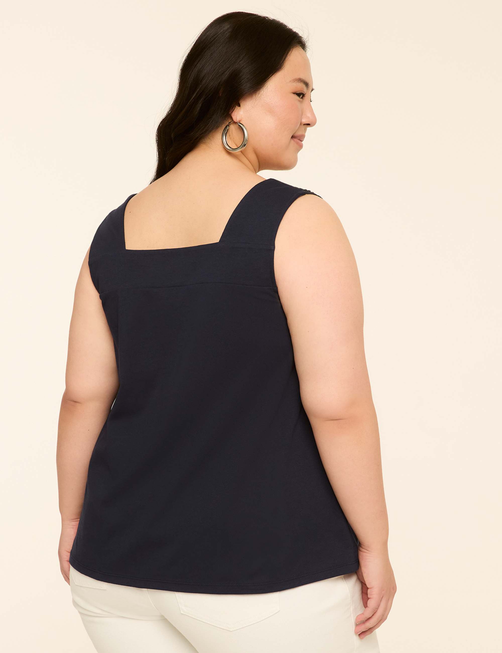 Square-Neck Crochet-Trim Tank