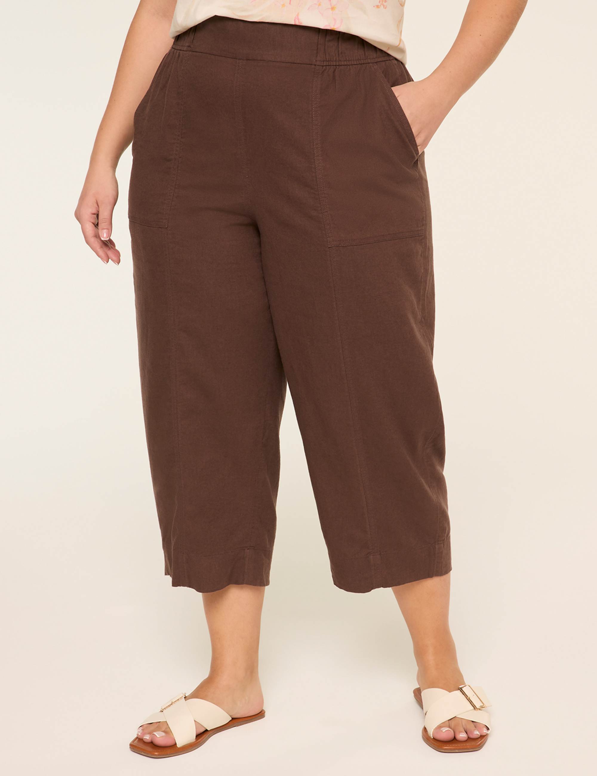 Linen-Blend Pull-On Straight Capri Pant