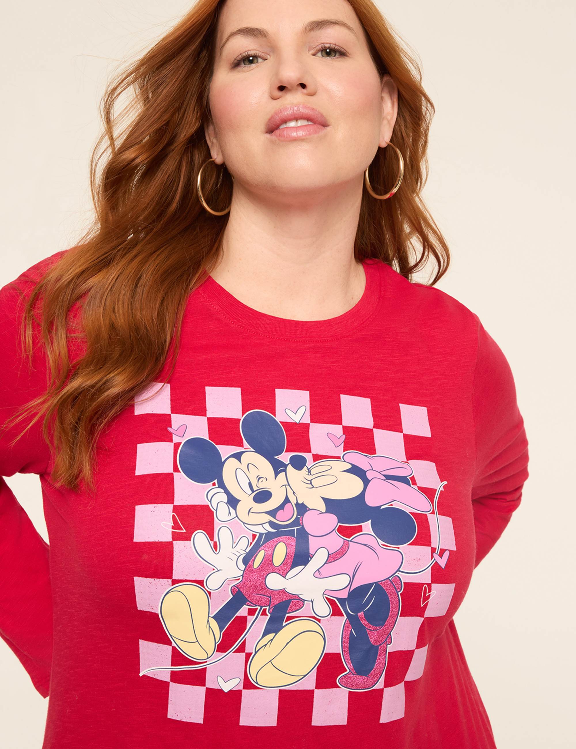 Glitter Mickey & Minnie Kiss Long-Sleeve Graphic Tee