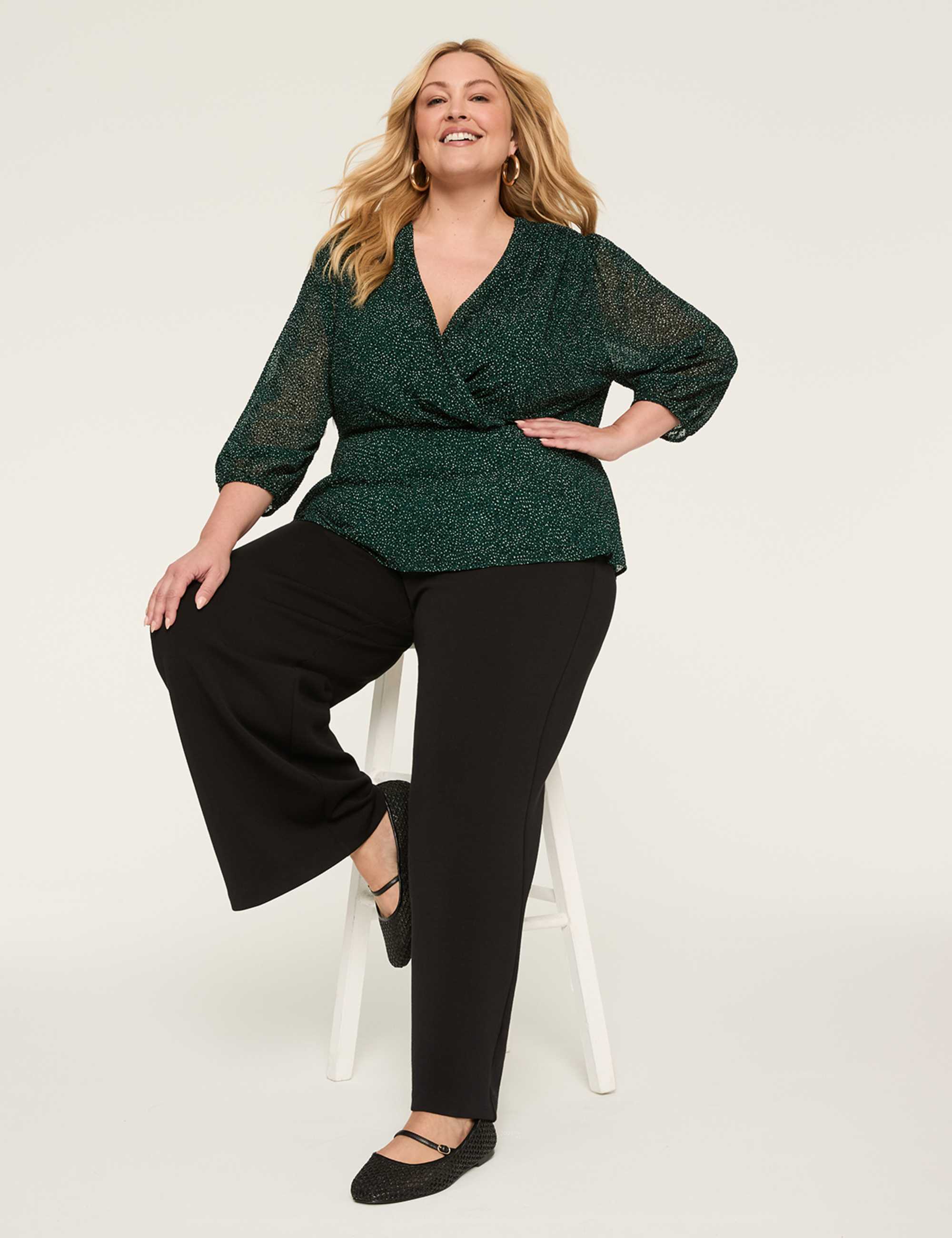 3/4-Sleeve Faux-Wrap Blouse