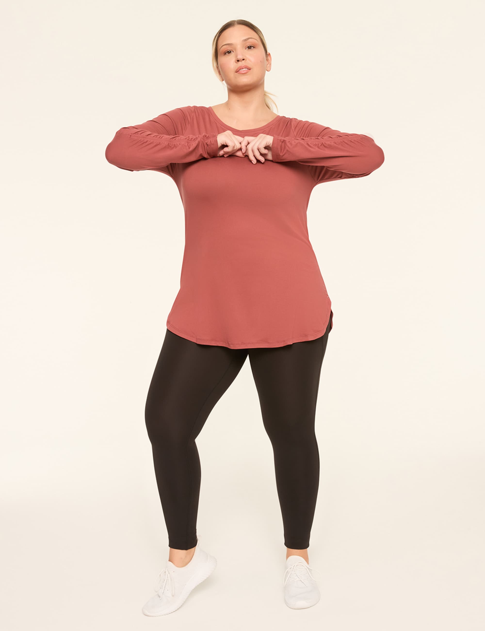 LIVI Soft Boatneck Ruched-Sleeve Tunic