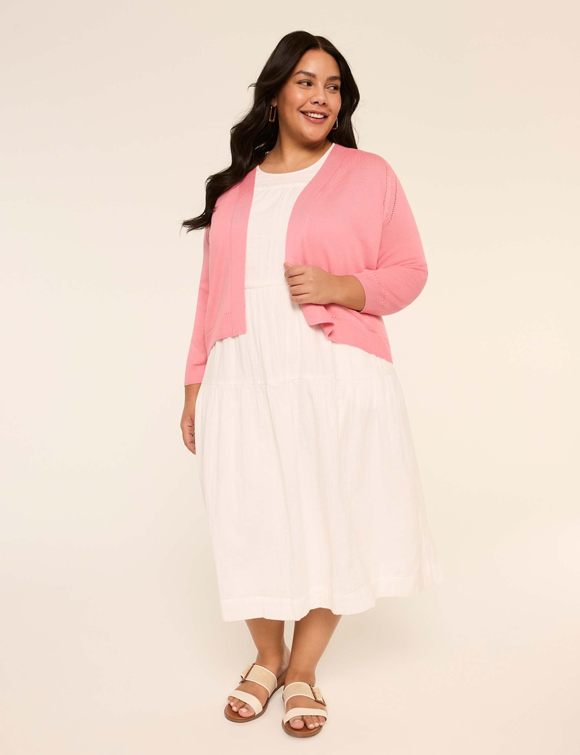 3/4-Sleeve Open-Front Shrug