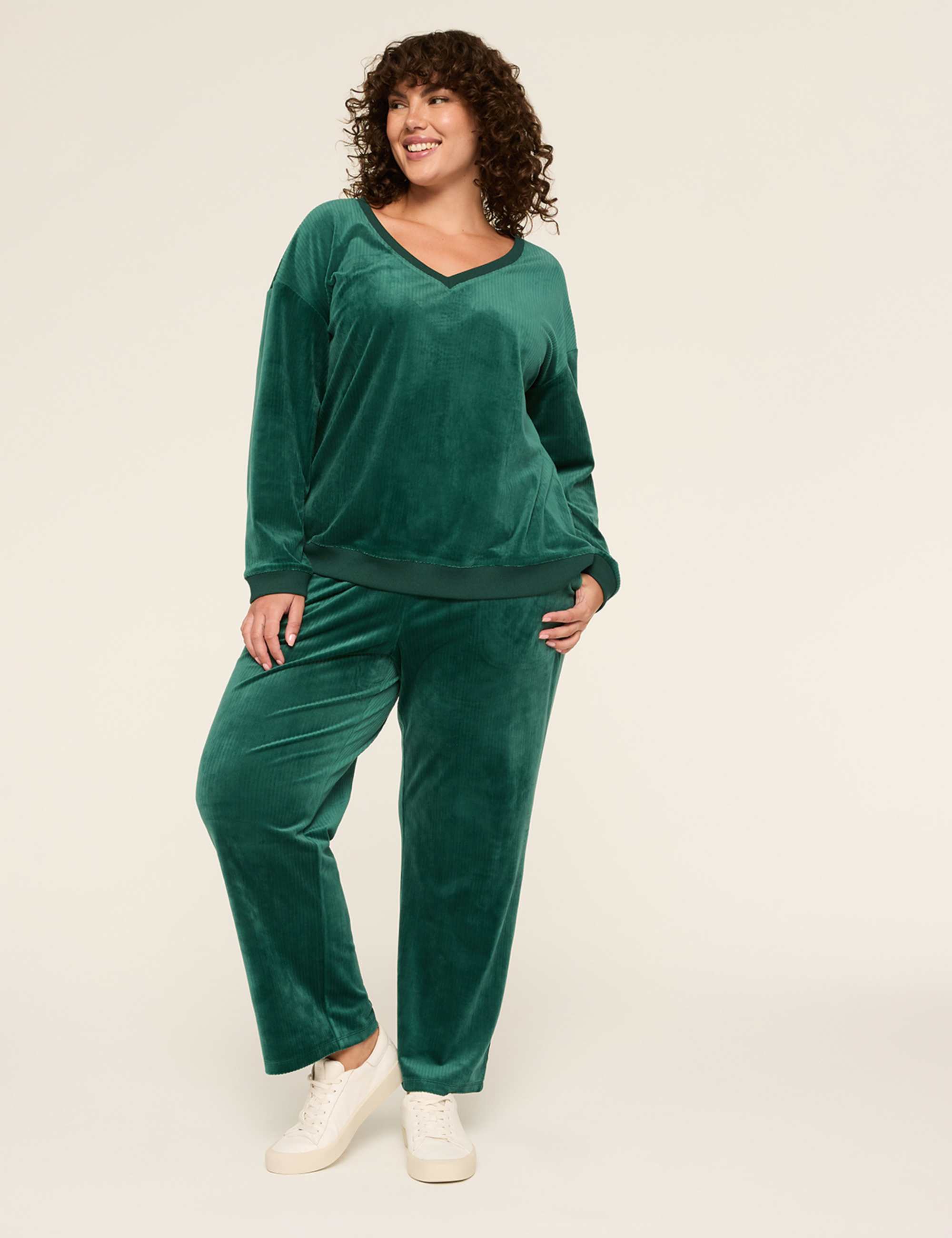 LIVI Ribbed Velour V-Neck Sweatshirt