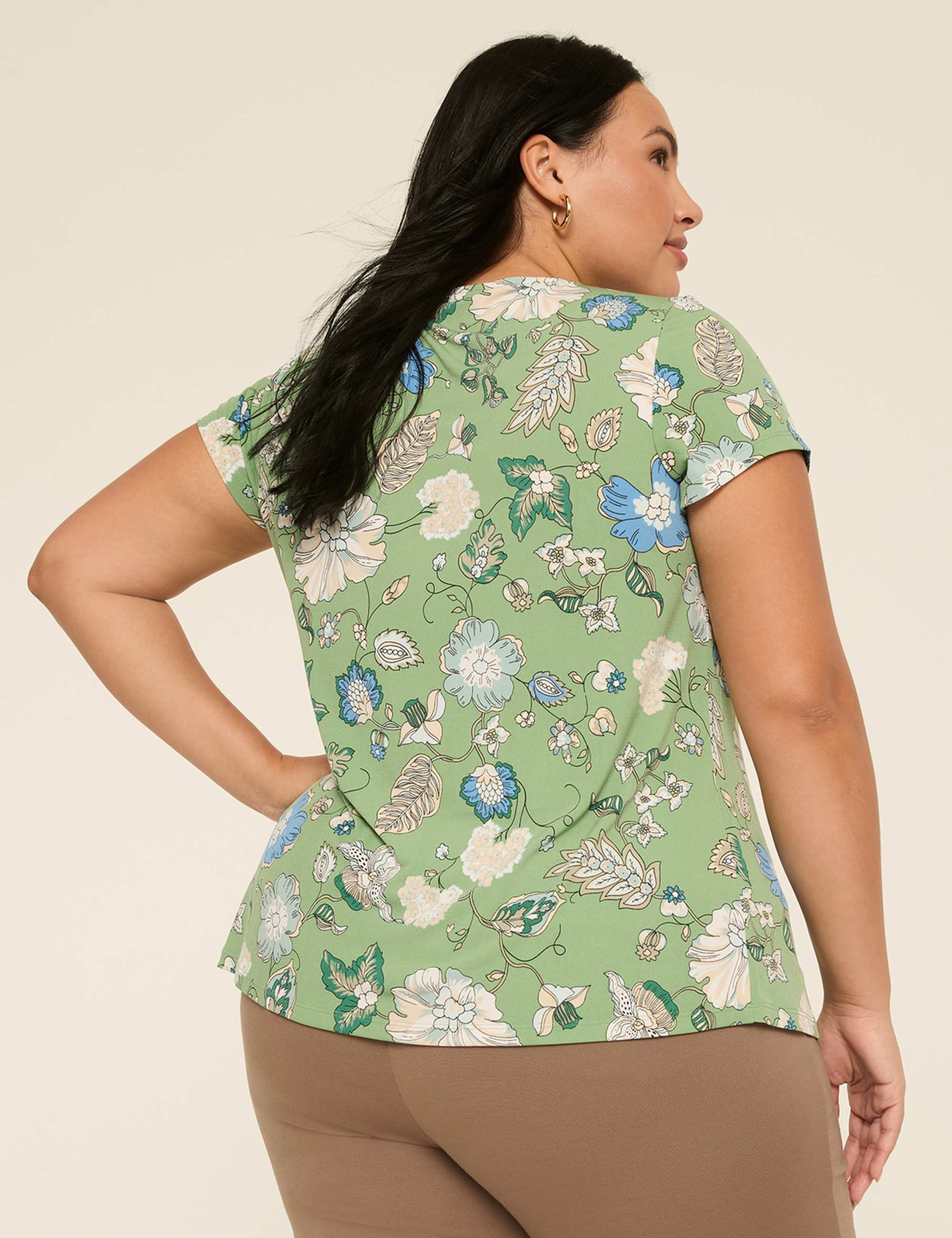 Swing Cap-Sleeve Pleat-Front Top