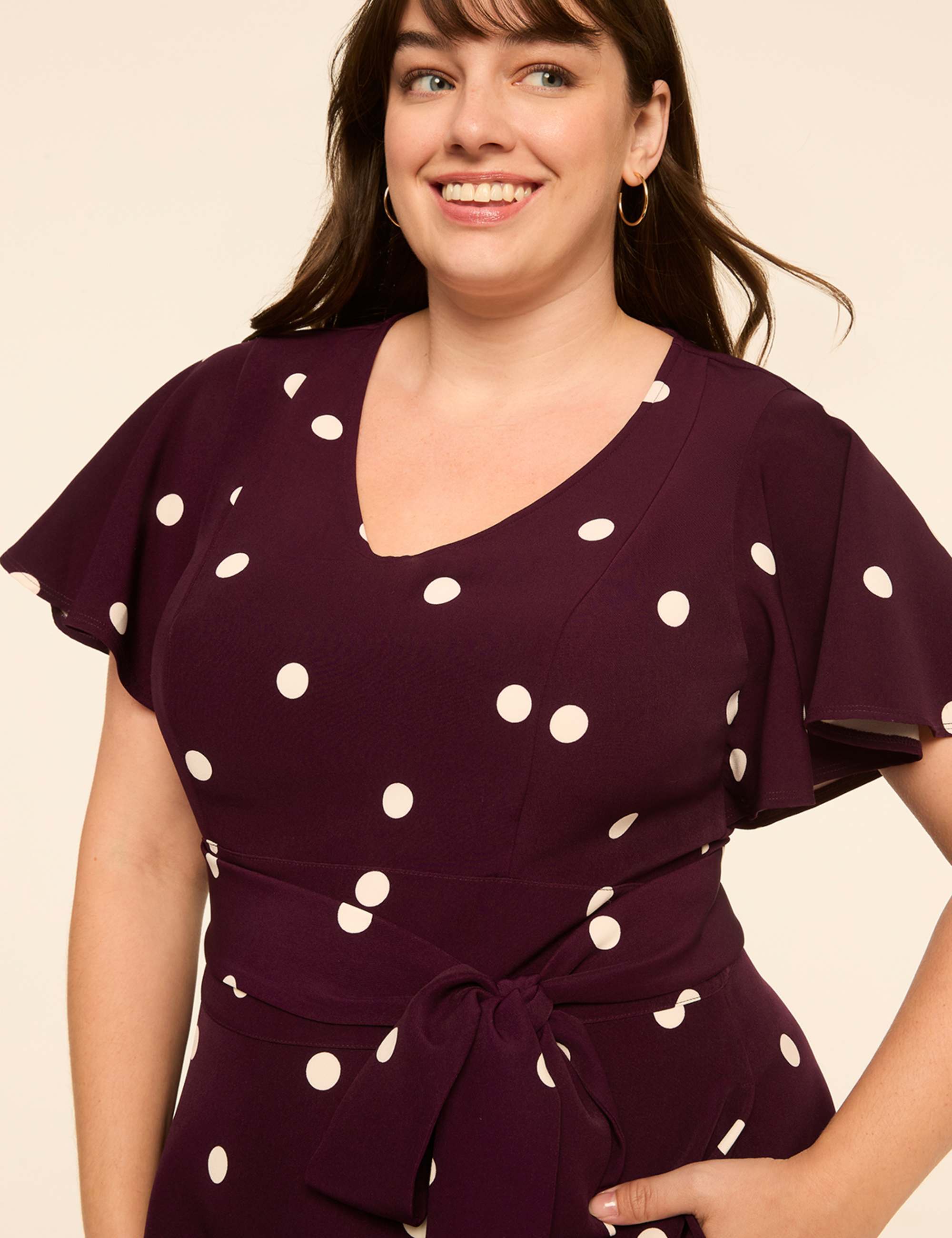 Lena Flutter-Sleeve V-Neck Midi Dress
