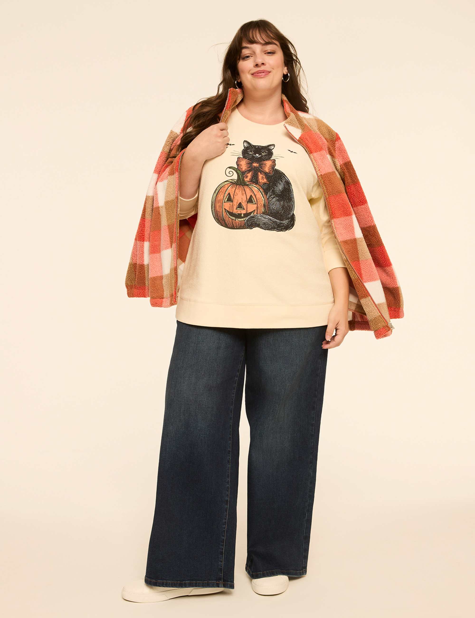 Glitter Pumpkin & Cat Graphic Sweatshirt