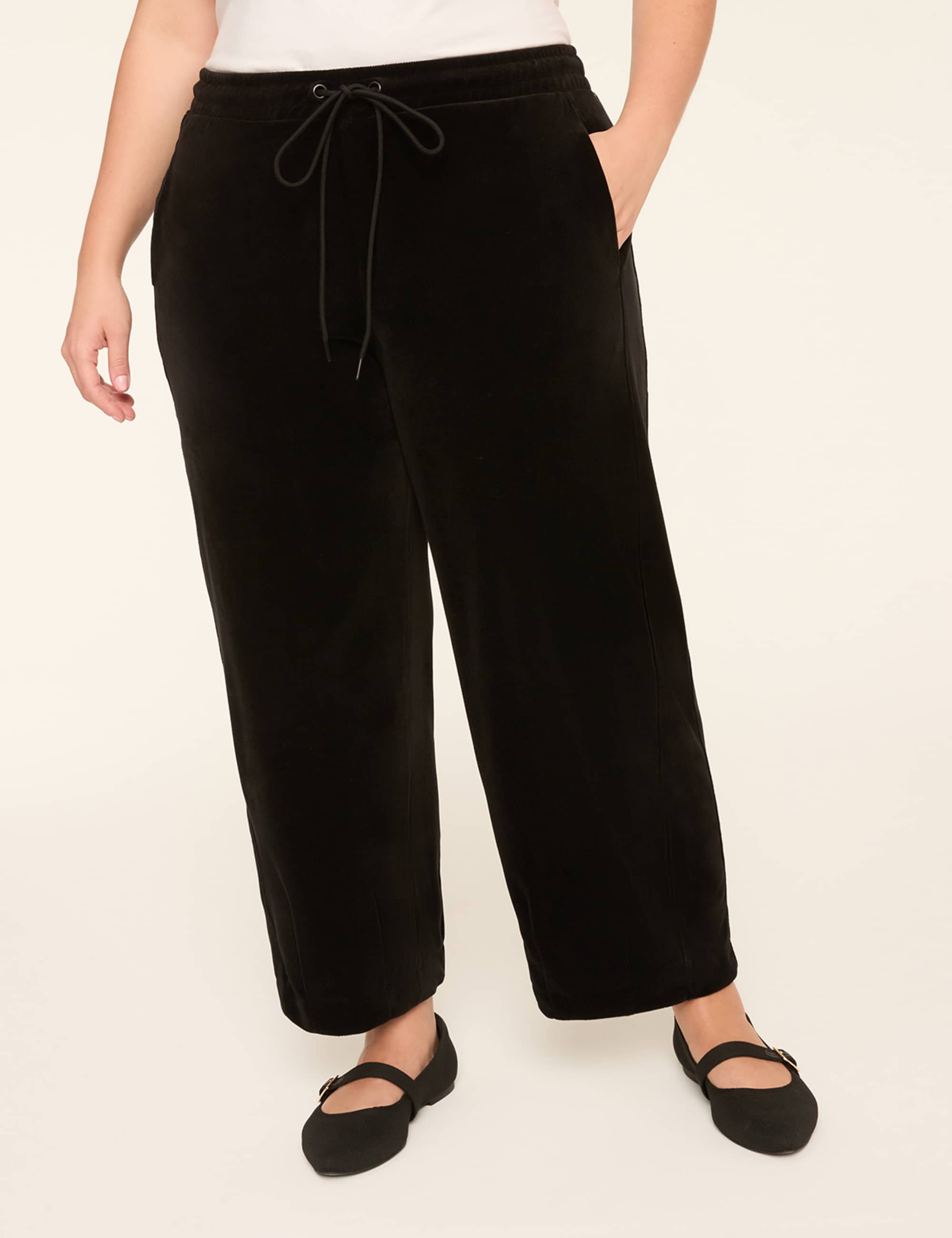 Rib Velour Pull-On Curved Ankle Pant