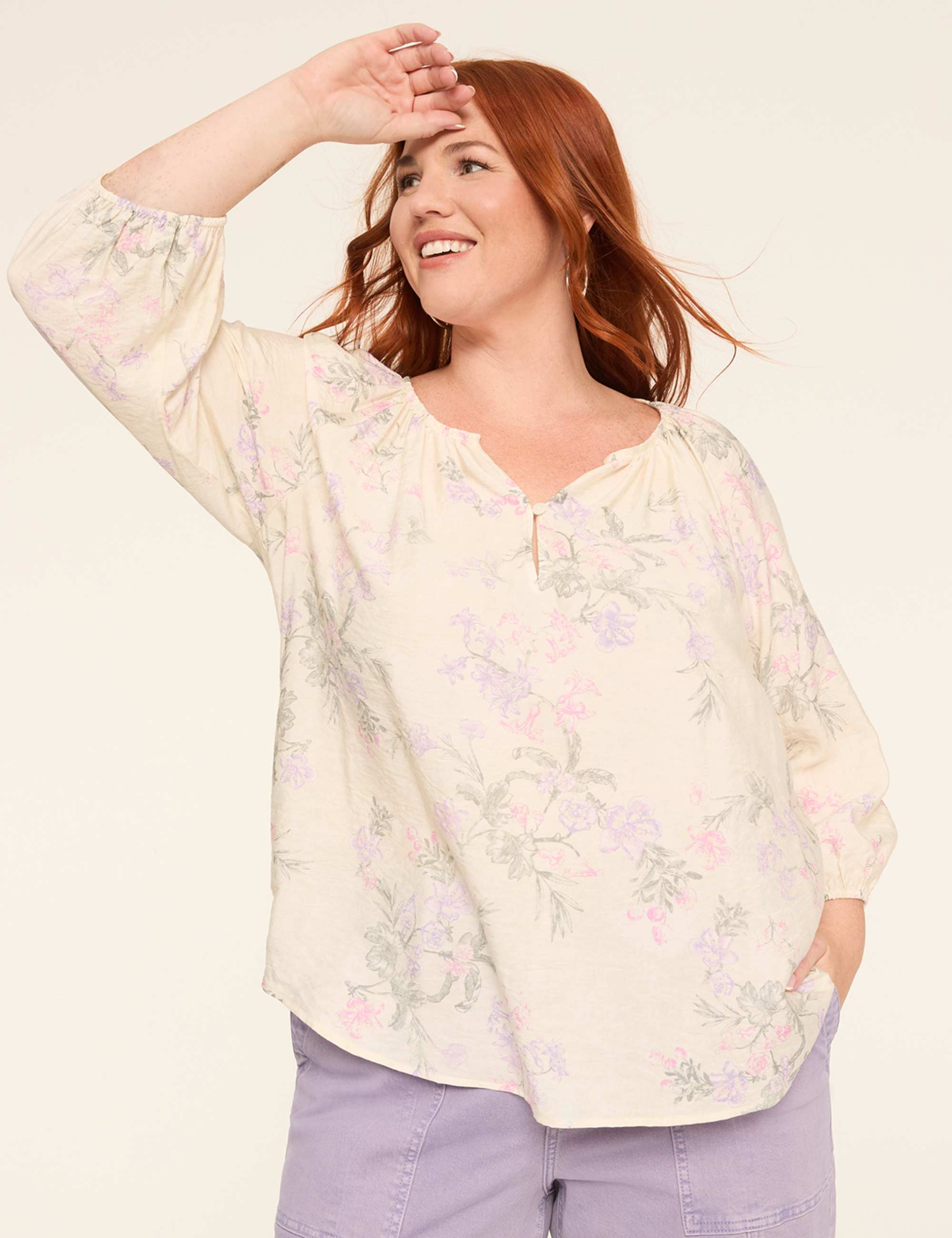 3/4-Sleeve Popover Blouse