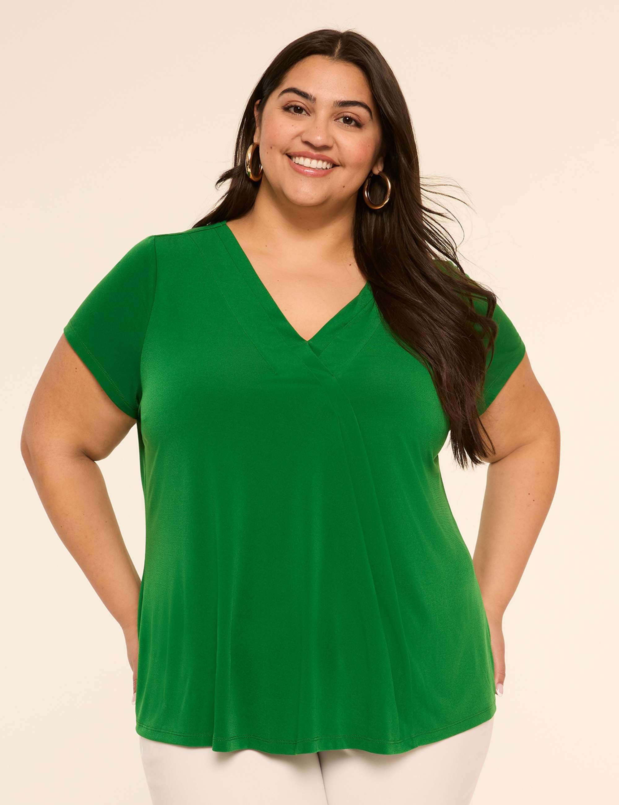 Swing Cap-Sleeve Pleat-Front Top