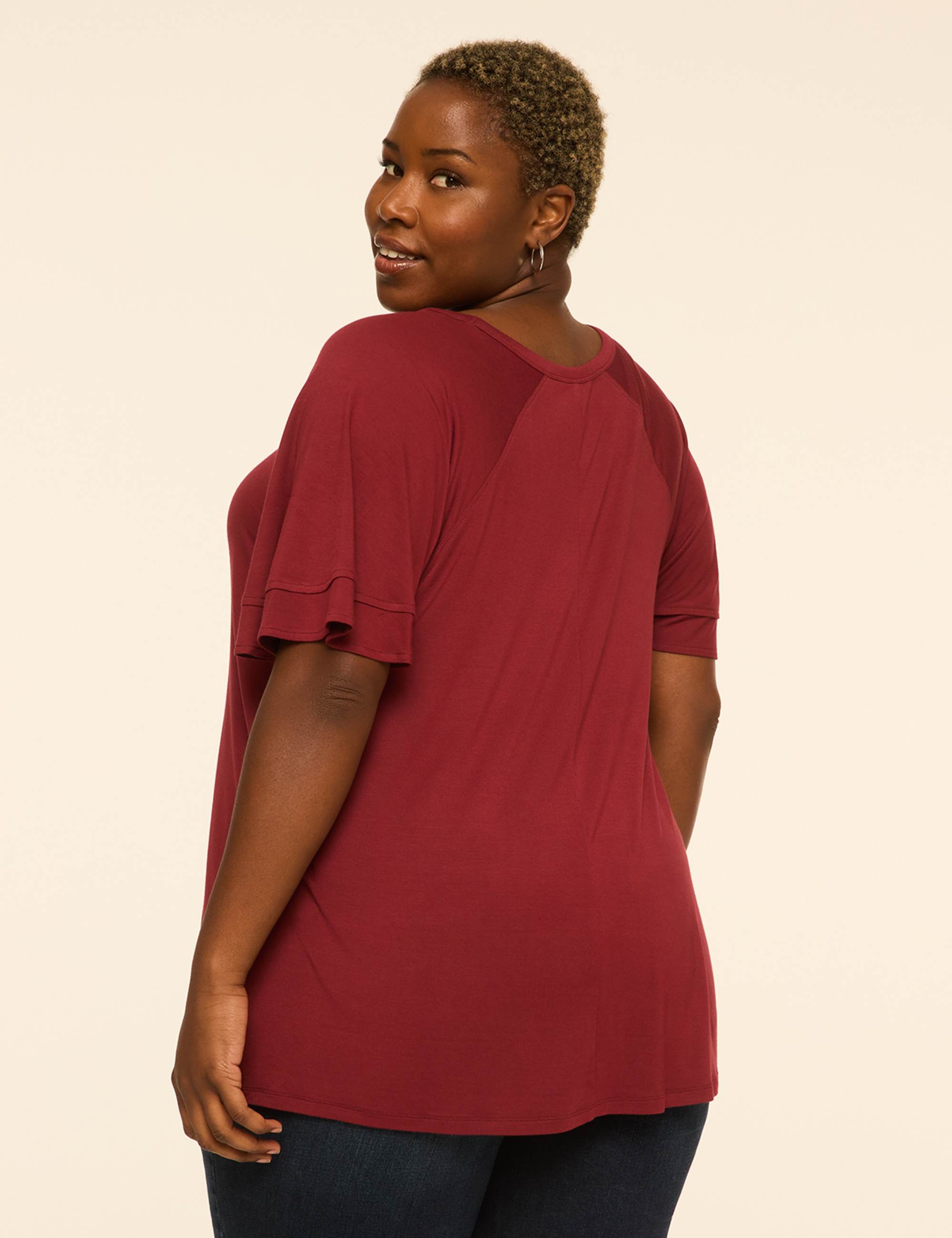 DreamFeel Double Flutter-Sleeve V-Neck Top