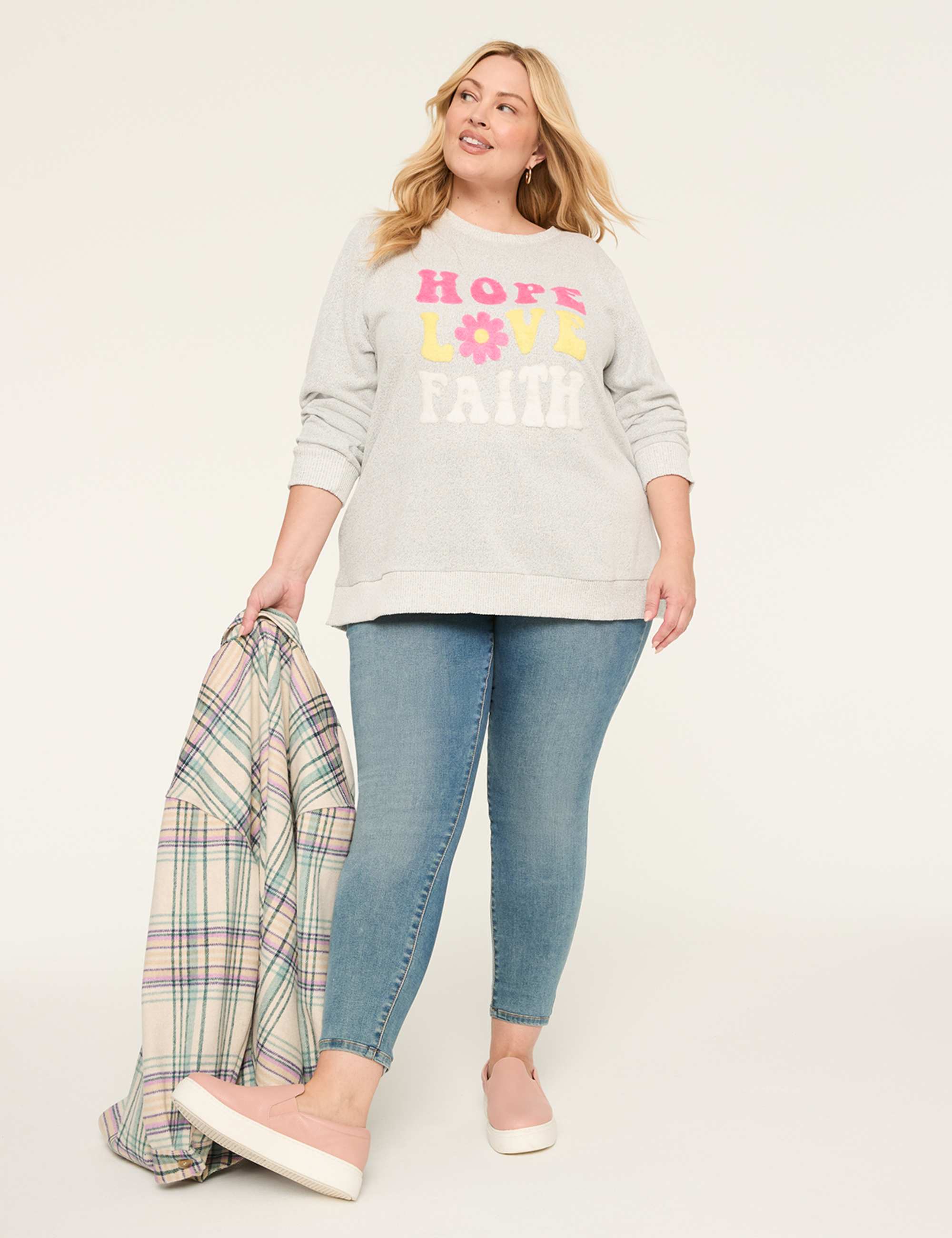 Soft-Textured Hope, Love Faith Graphic Sweatshirt
