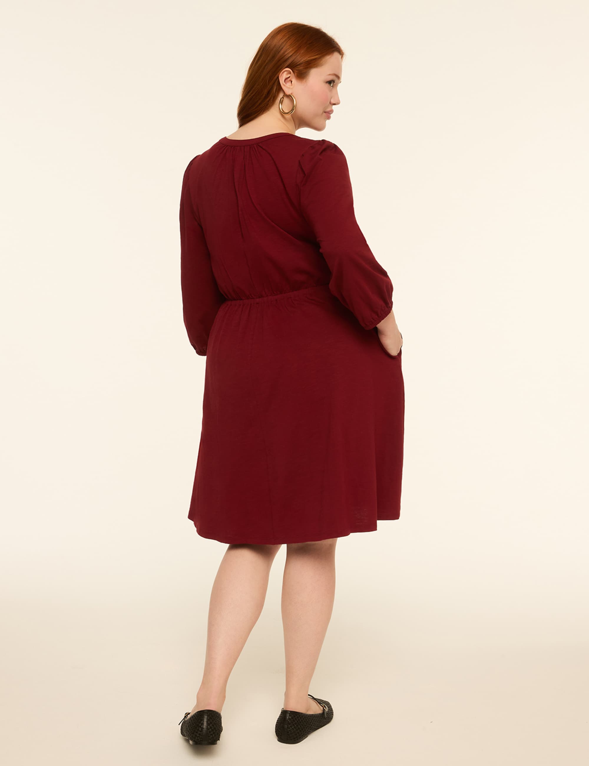 3/4-Sleeve Split-Neck Dress