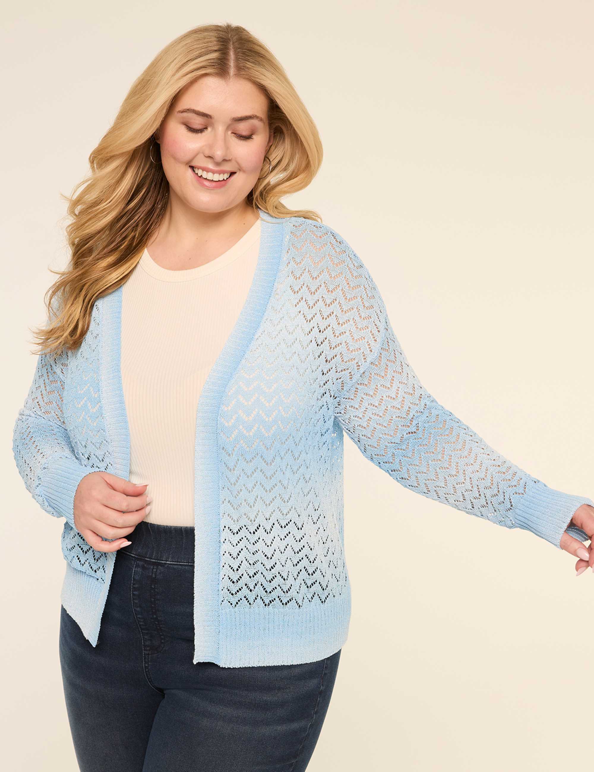 Pointelle-Stitched Open-Front Cardigan