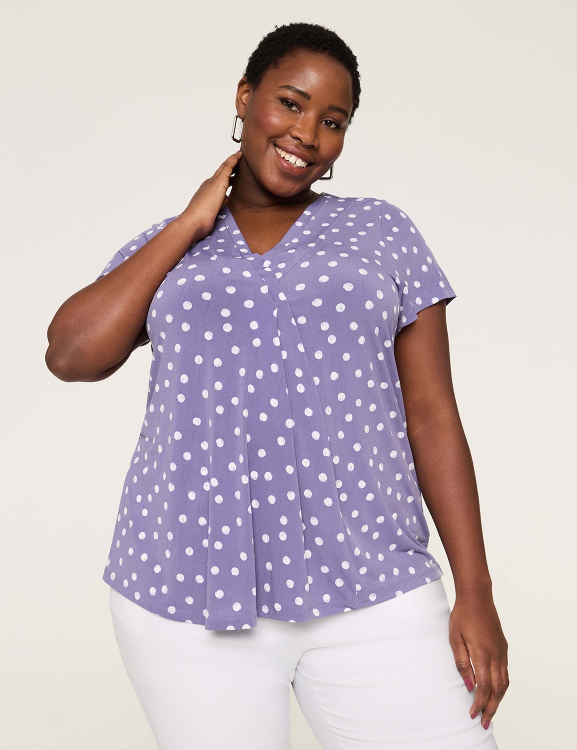 Cap-Sleeve Pleat-Front Top