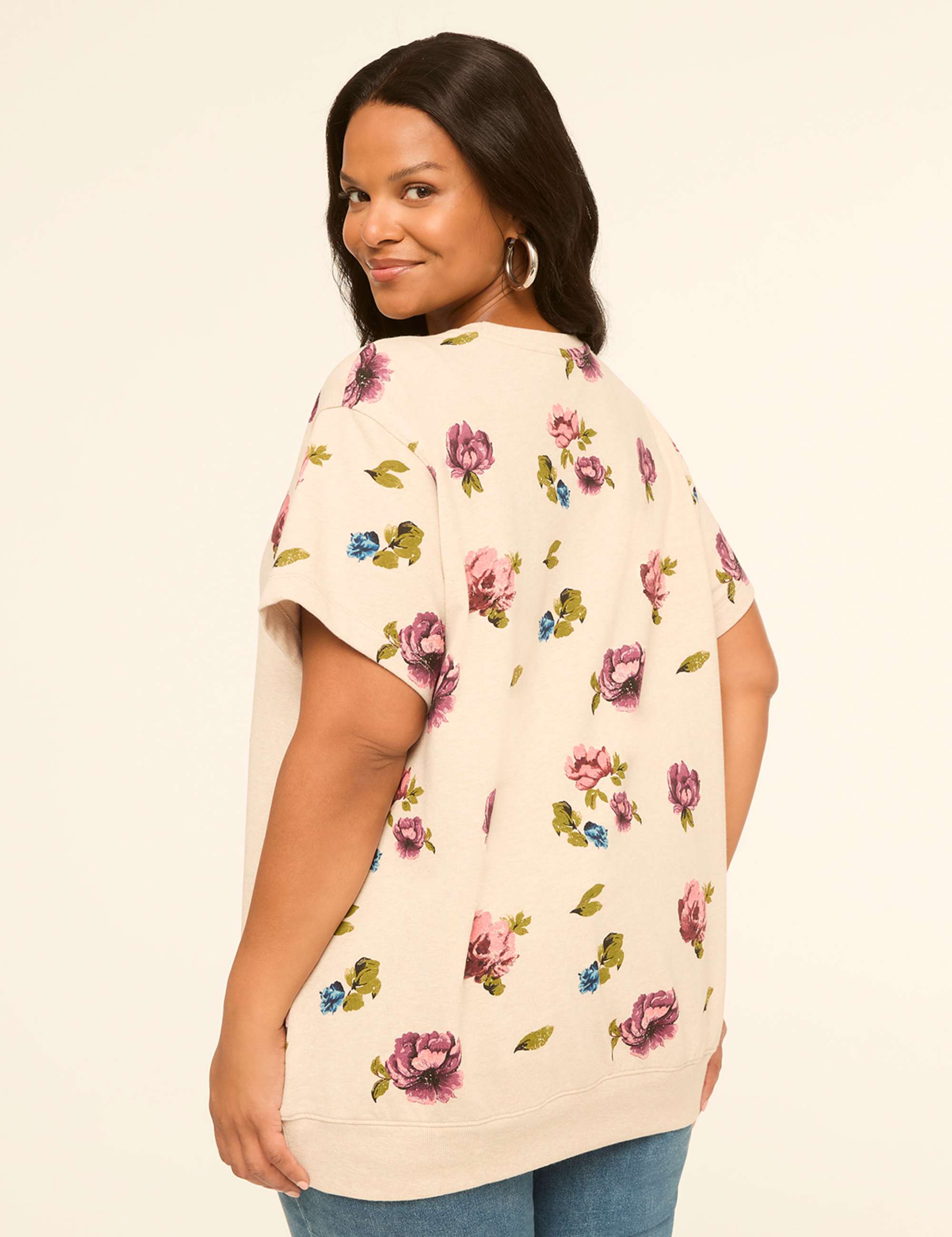 Short-Sleeve French Terry Floral Sweatshirt