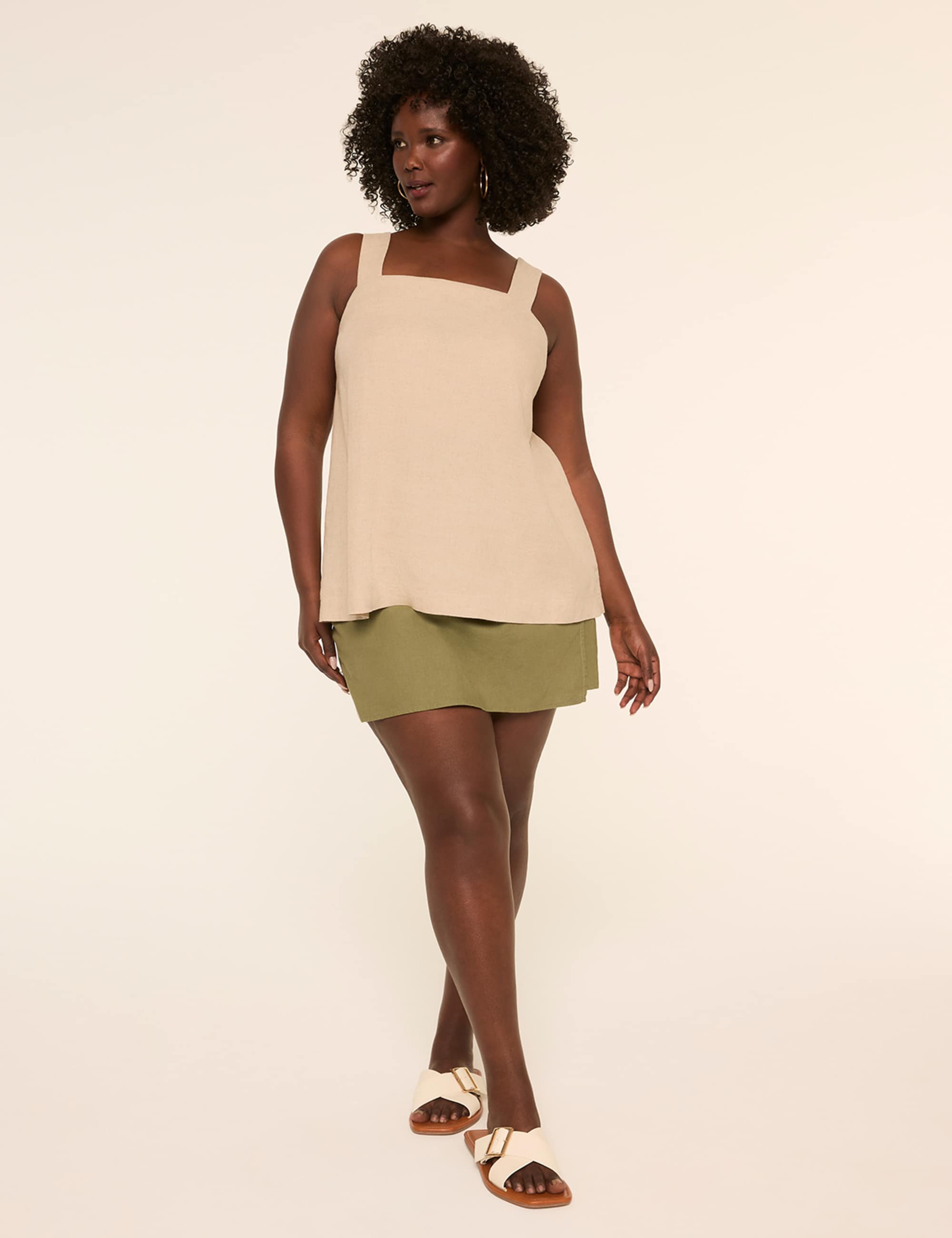 Square-Neck Linen-Blend Tank