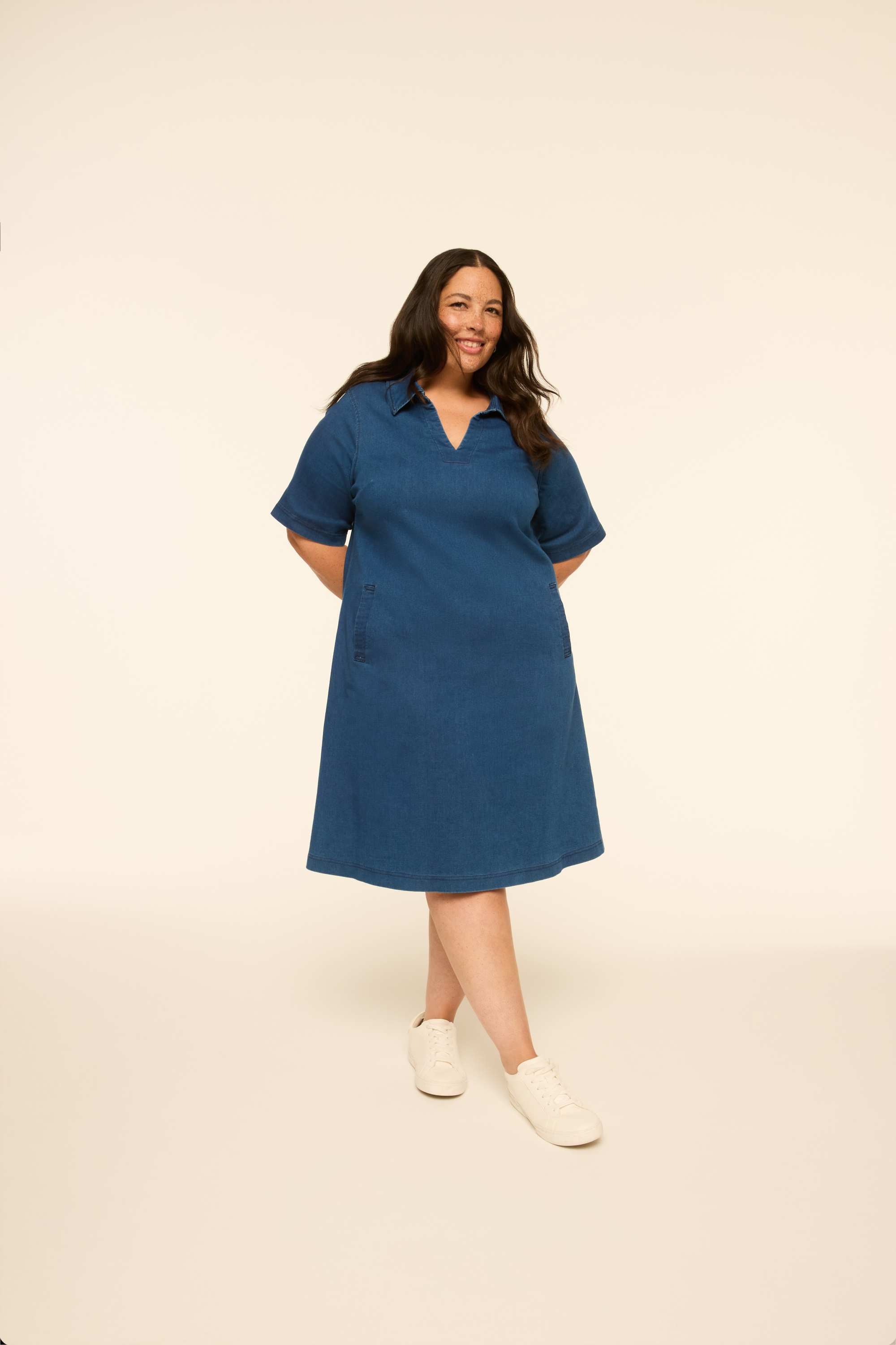 Knit Denim Collared Short Dress