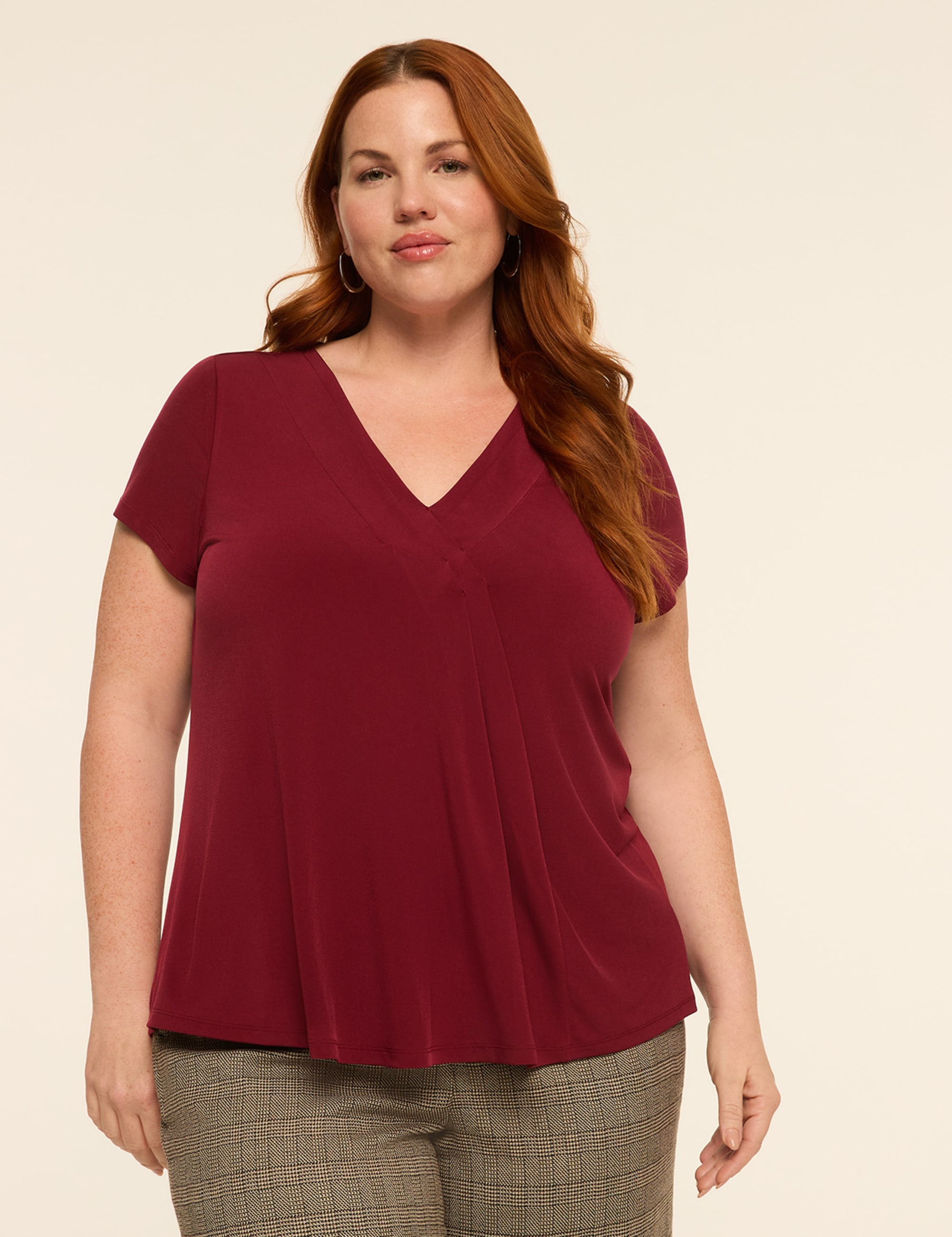 Swing Cap-Sleeve Pleat-Front Top