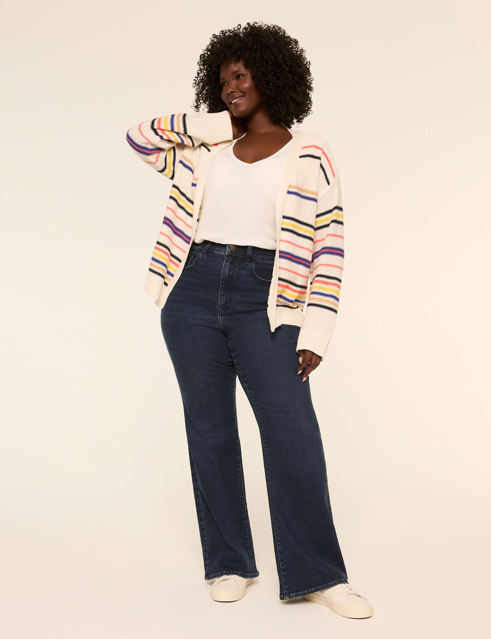 Open-Front Striped Cardigan