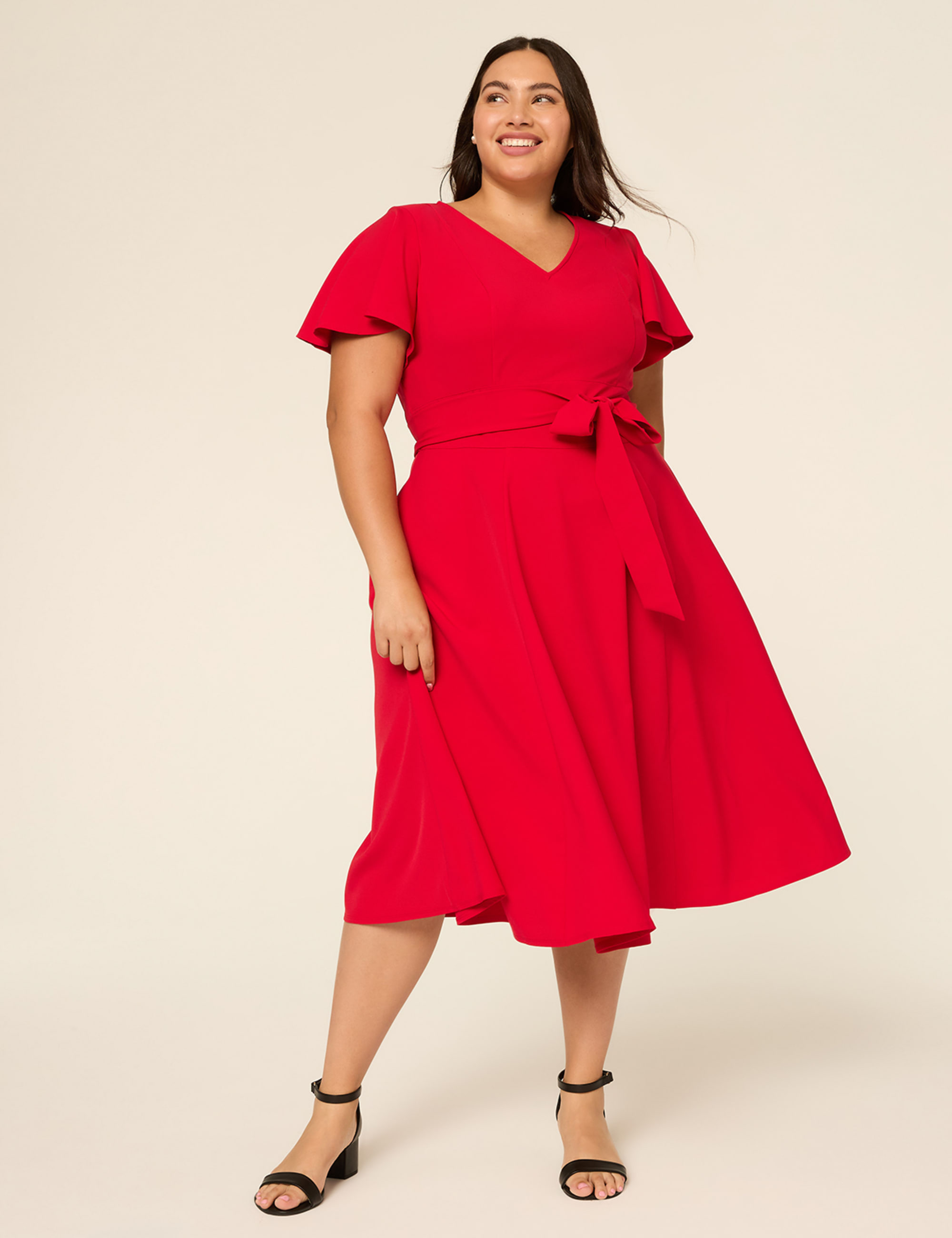 Lena V-Neck Level-Hem Midi Dress