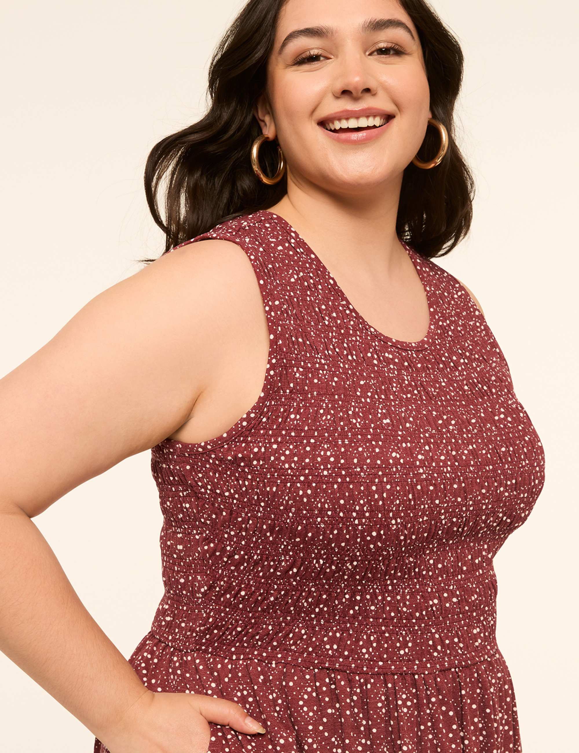 Sleeveless Smocked-Bodice Midi Dress