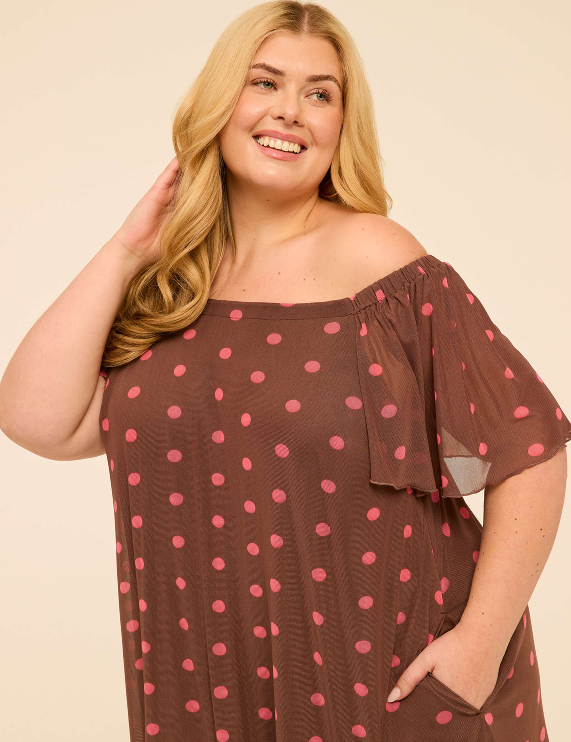 Flutter-Sleeve Open-Neck Swing Dress
