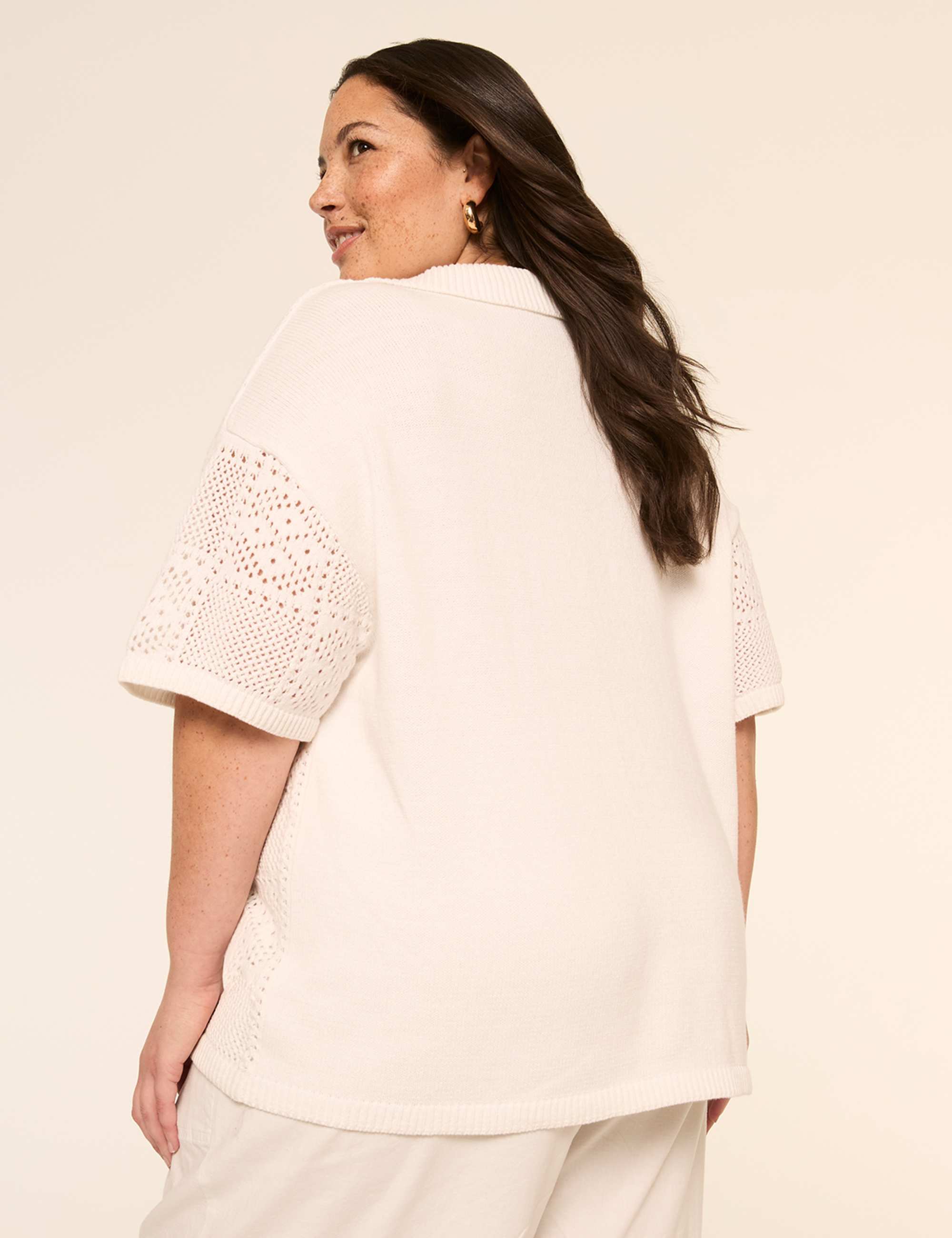 Short-Sleeve Collared Sweater Pullover